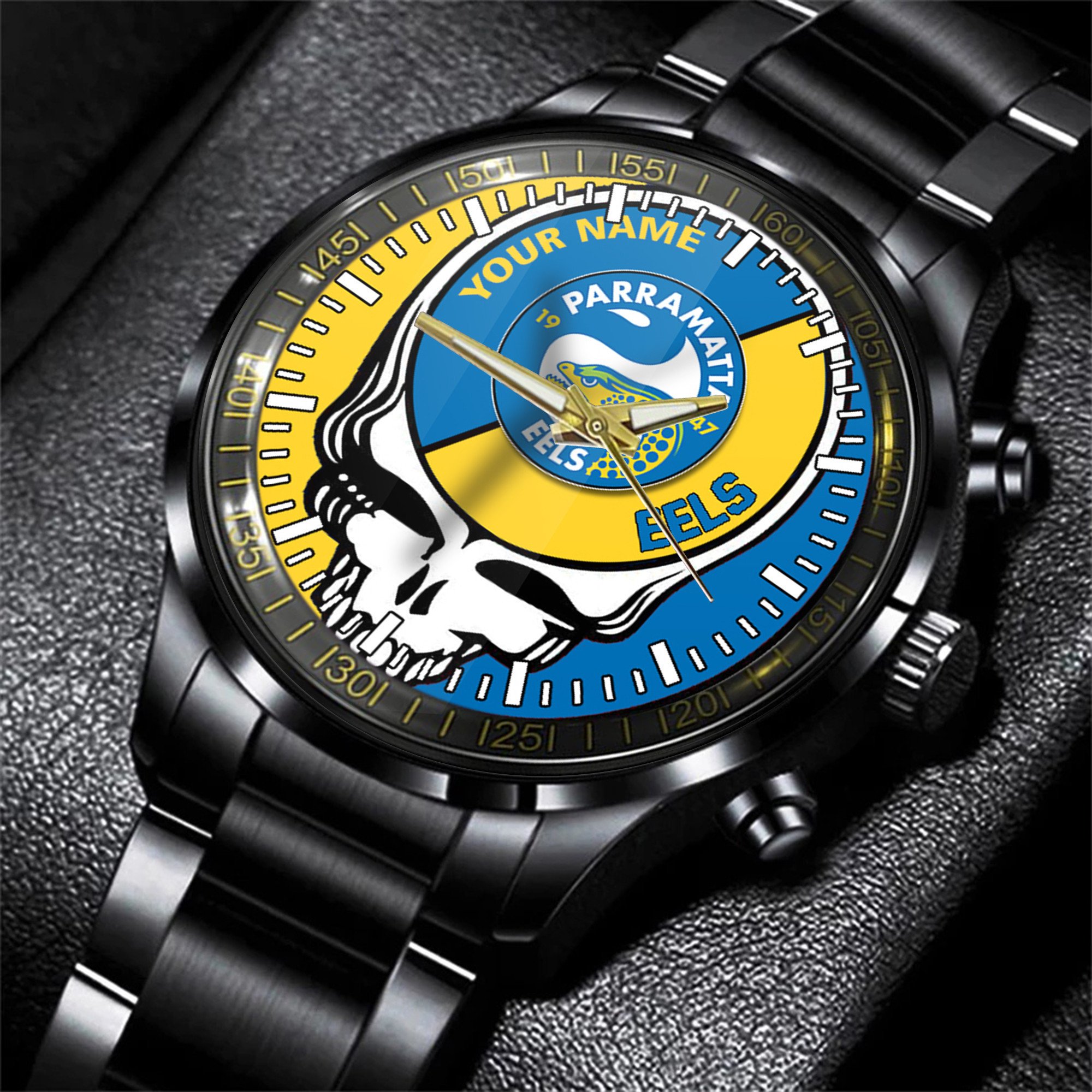 Goalzenith Parramatta Eels NRL Personalized 3D New Men Skull Hand Watch Gift For Fans For Father For Fan