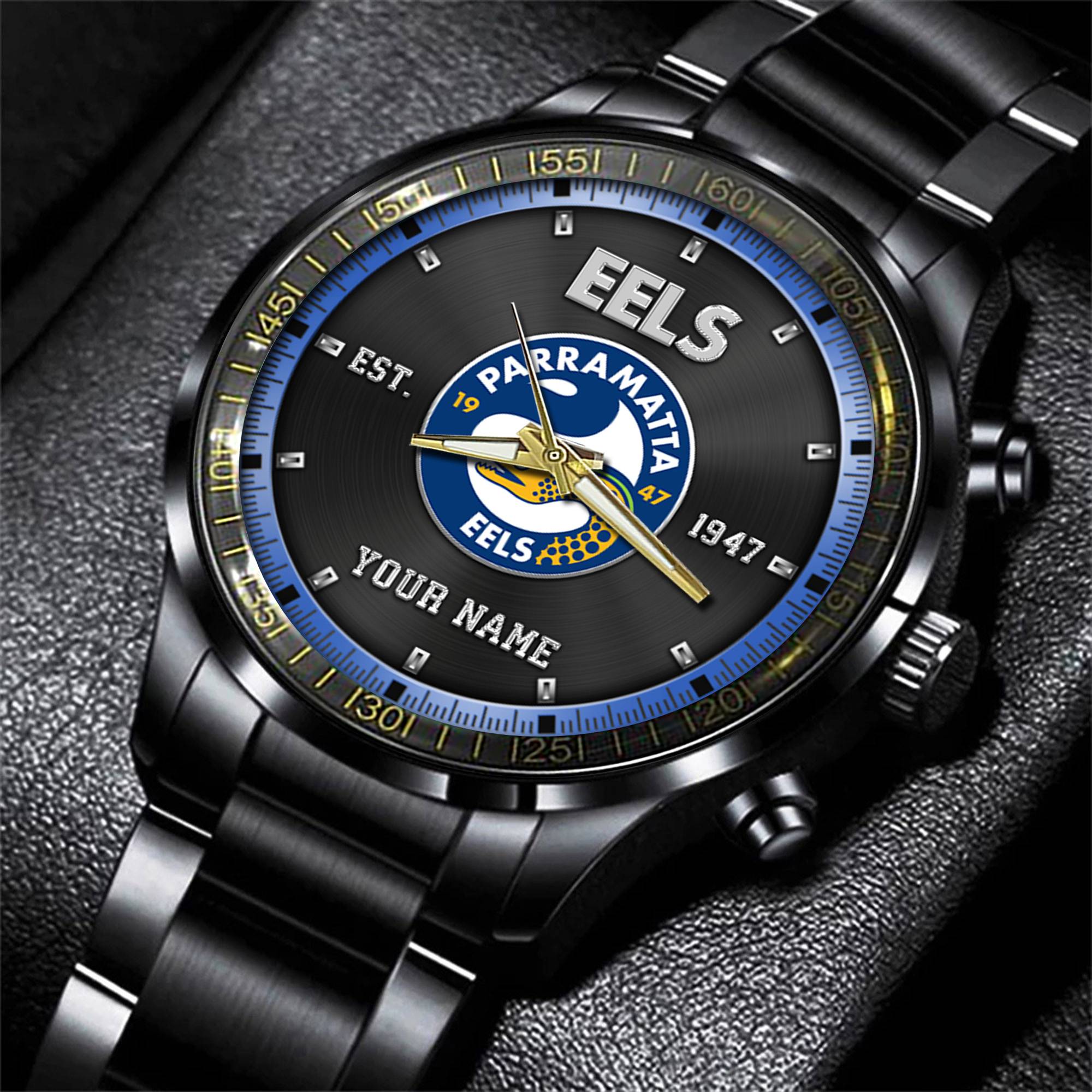 Goalzenith Parramatta Eels NRL Personalized Sport Black Fashion Watch Gifts For Fans