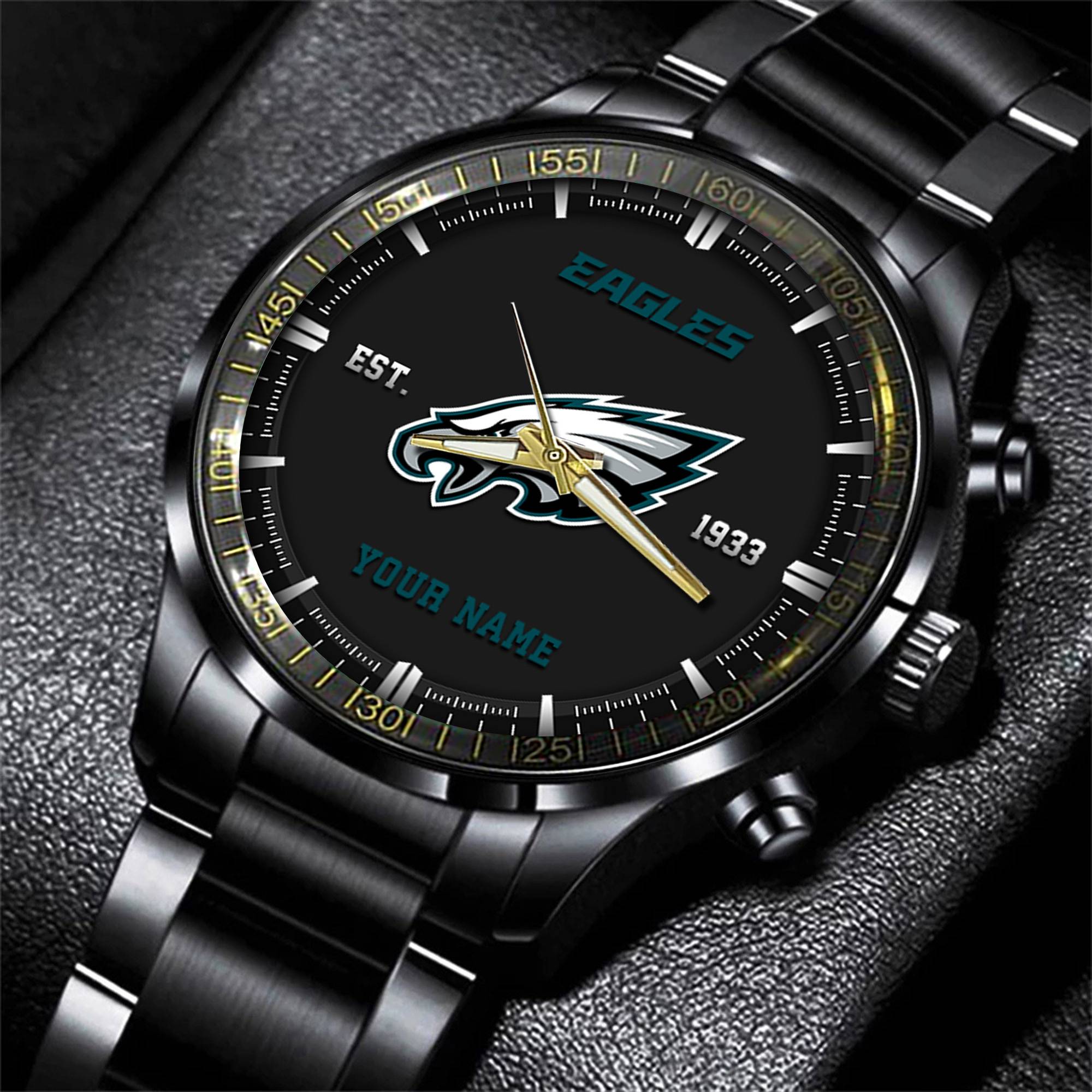 Goalzenith Philadelphia Eagles NFL Personalized Black Fashion Watch Gifts For Fans