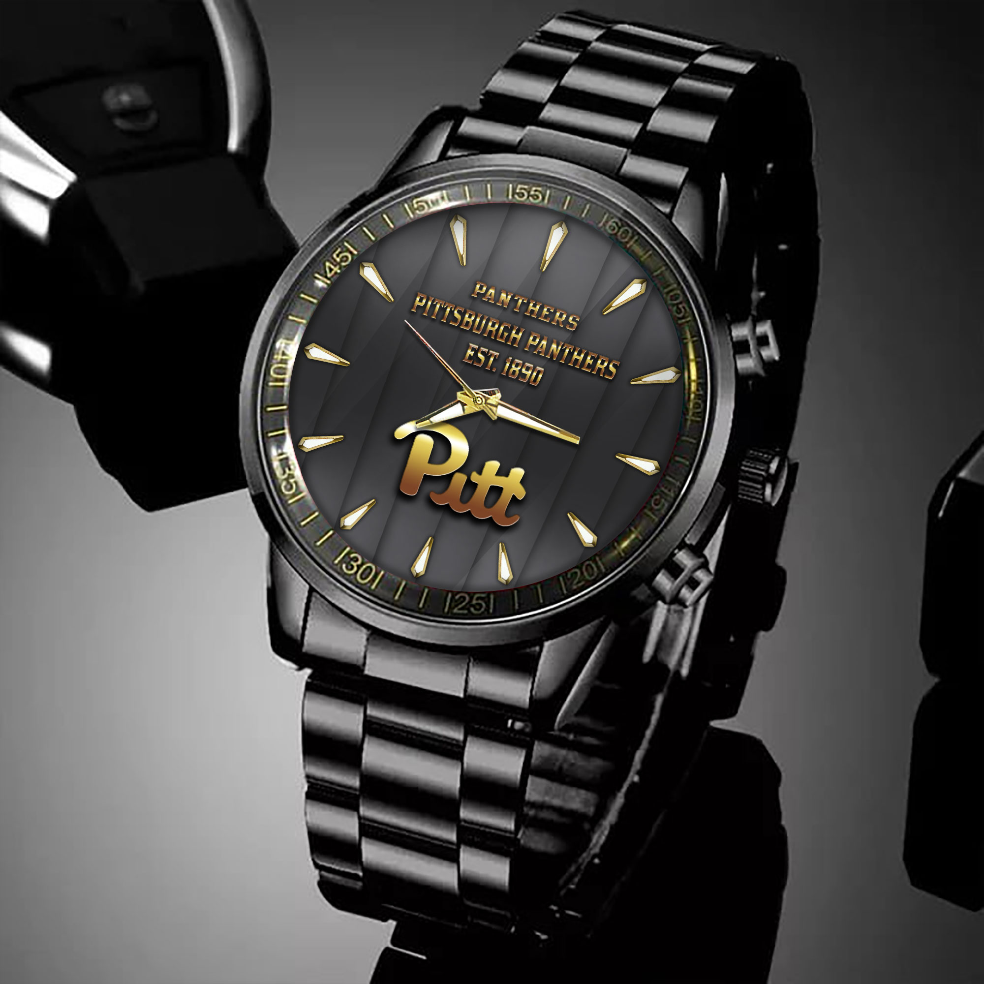 Goalzenith Pittsburgh Panthers NCAA Personalized Black Hand Watch For Fans