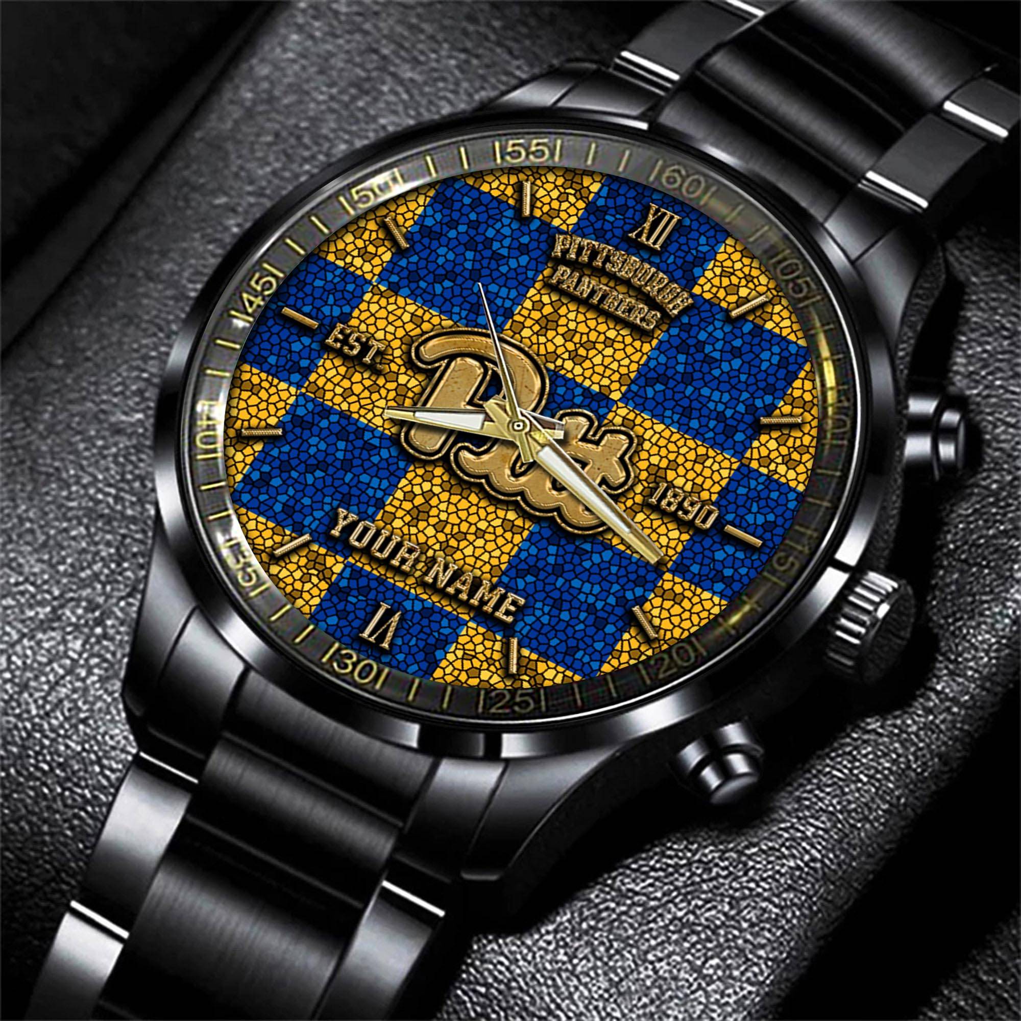 Goalzenith Pittsburgh Panthers NCAA Personalized Black New Hand Watch Gifts For Fans
