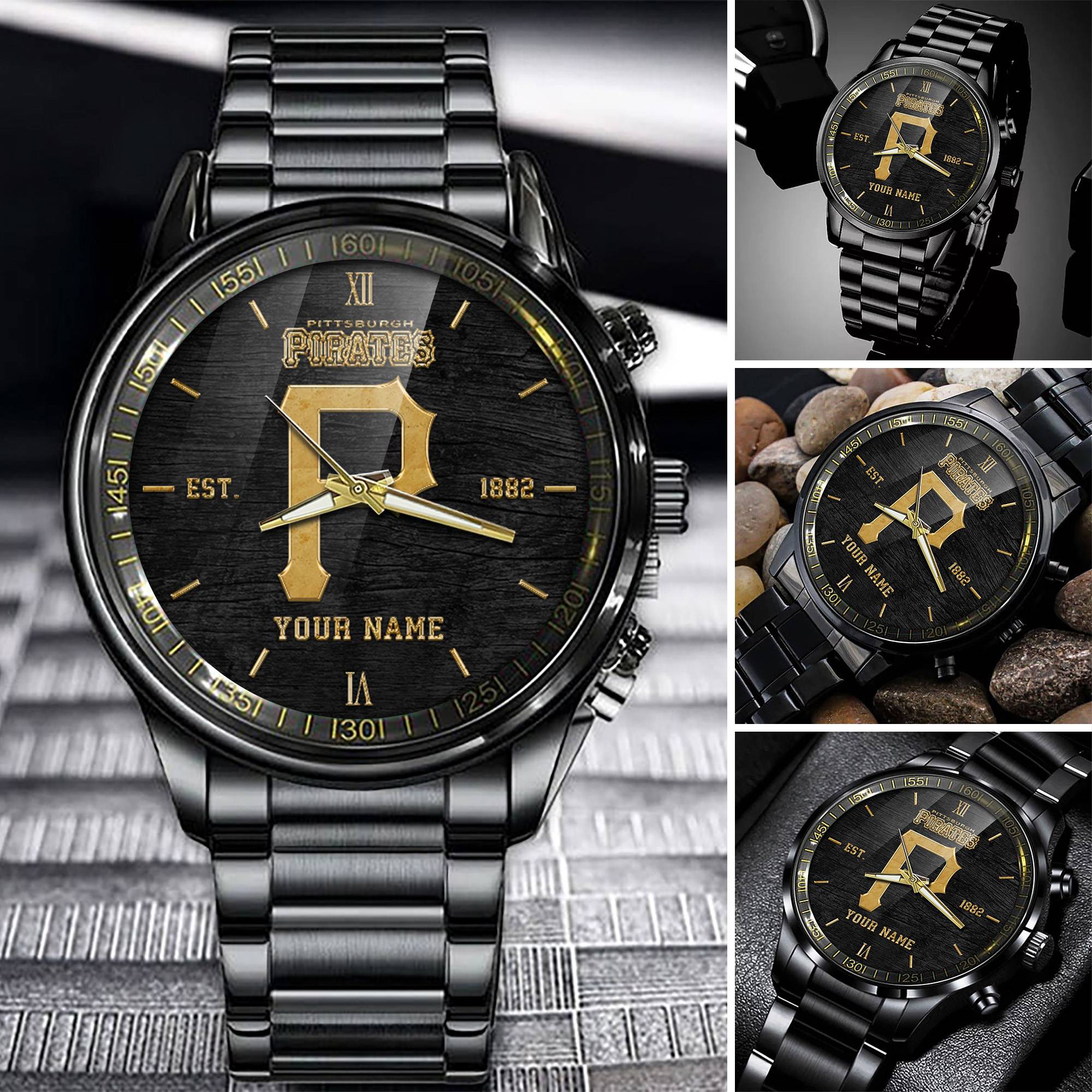 Goalzenith Pittsburgh Pirates MLB Black Fashion Watch Custom Your Name For Fan