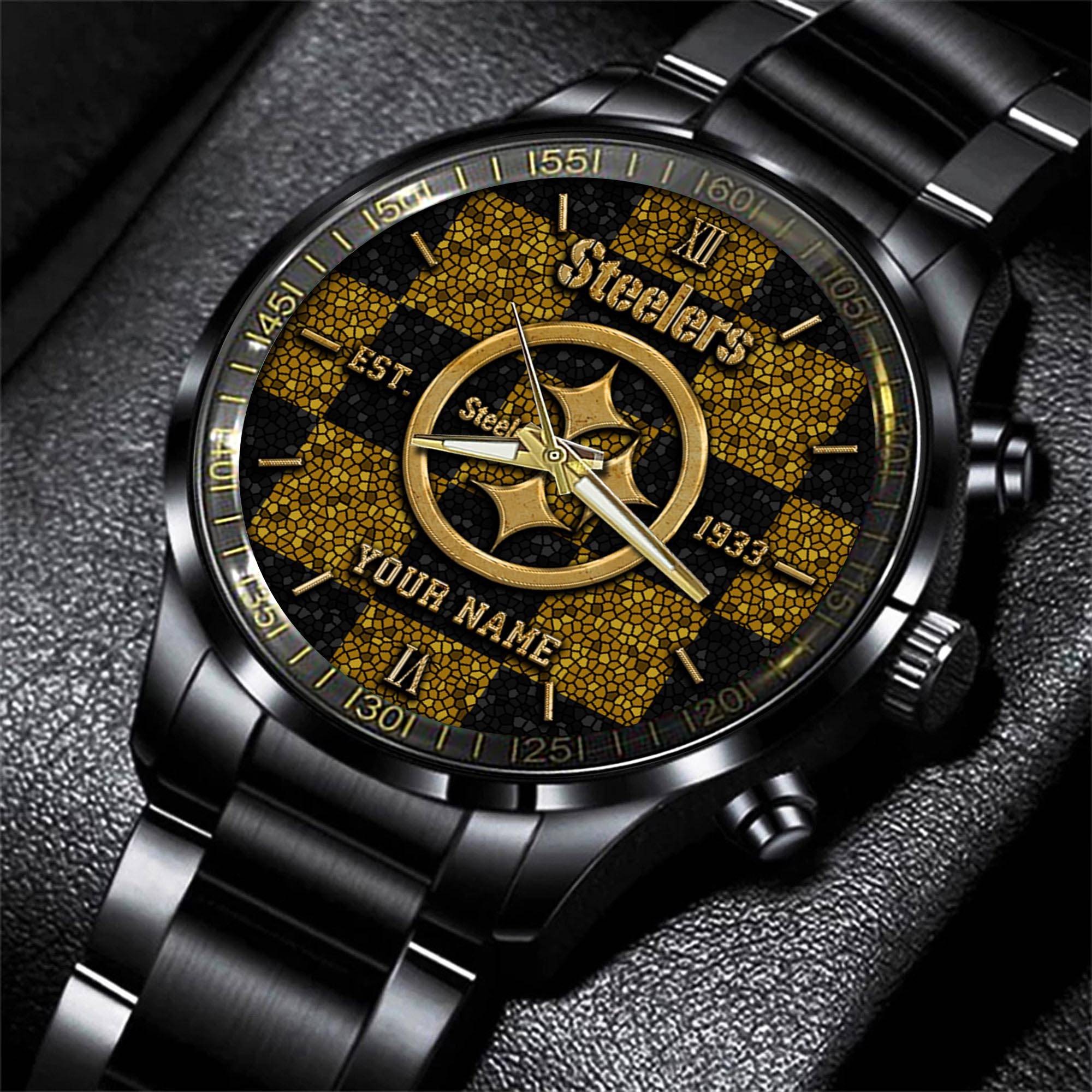 Goalzenith Pittsburgh Steelers NFL Personalized Sport Black Watch Gifts For Fans
