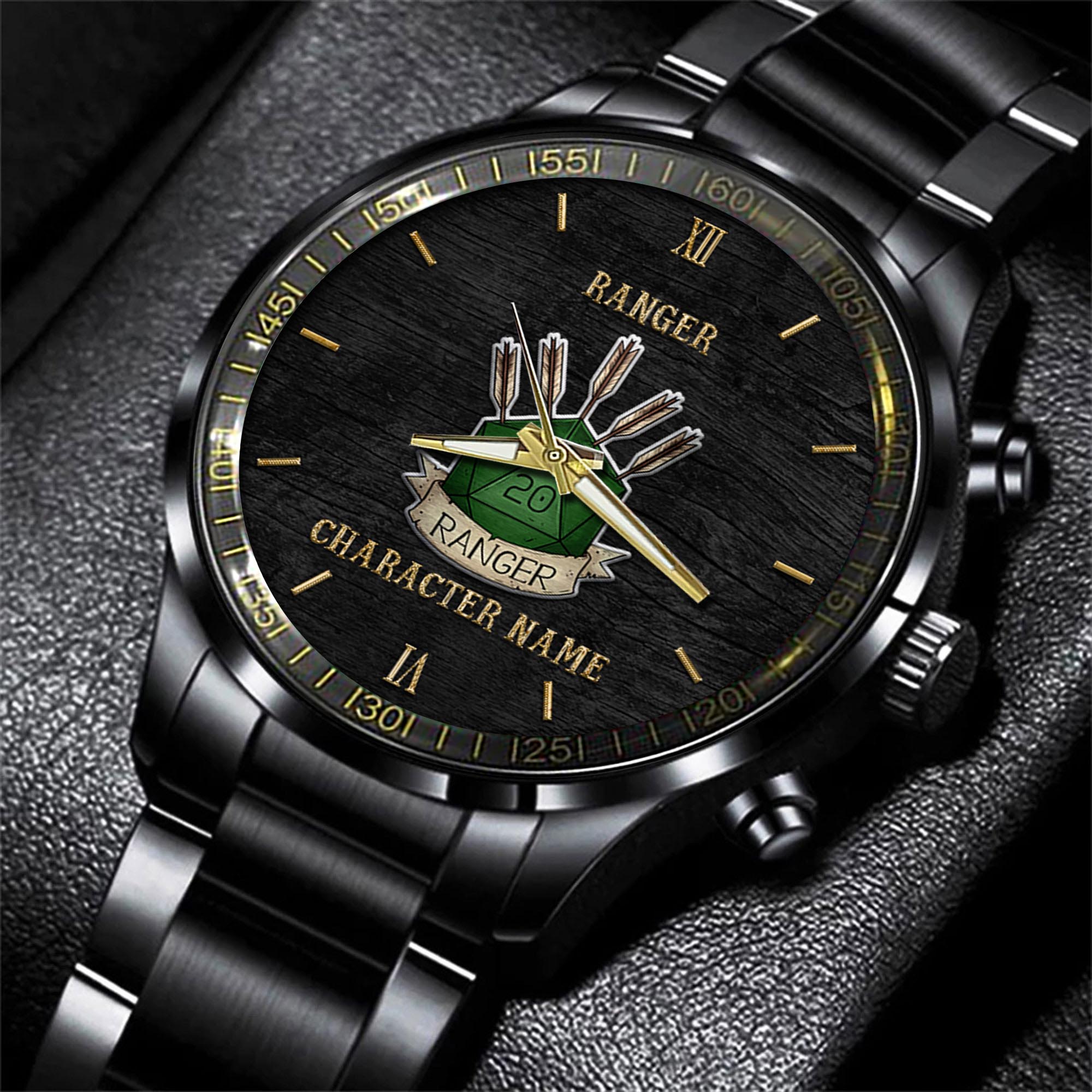 Goalzenith Ranger Dungeons & Dragons Game Black Fashion Watch Custom Character Name