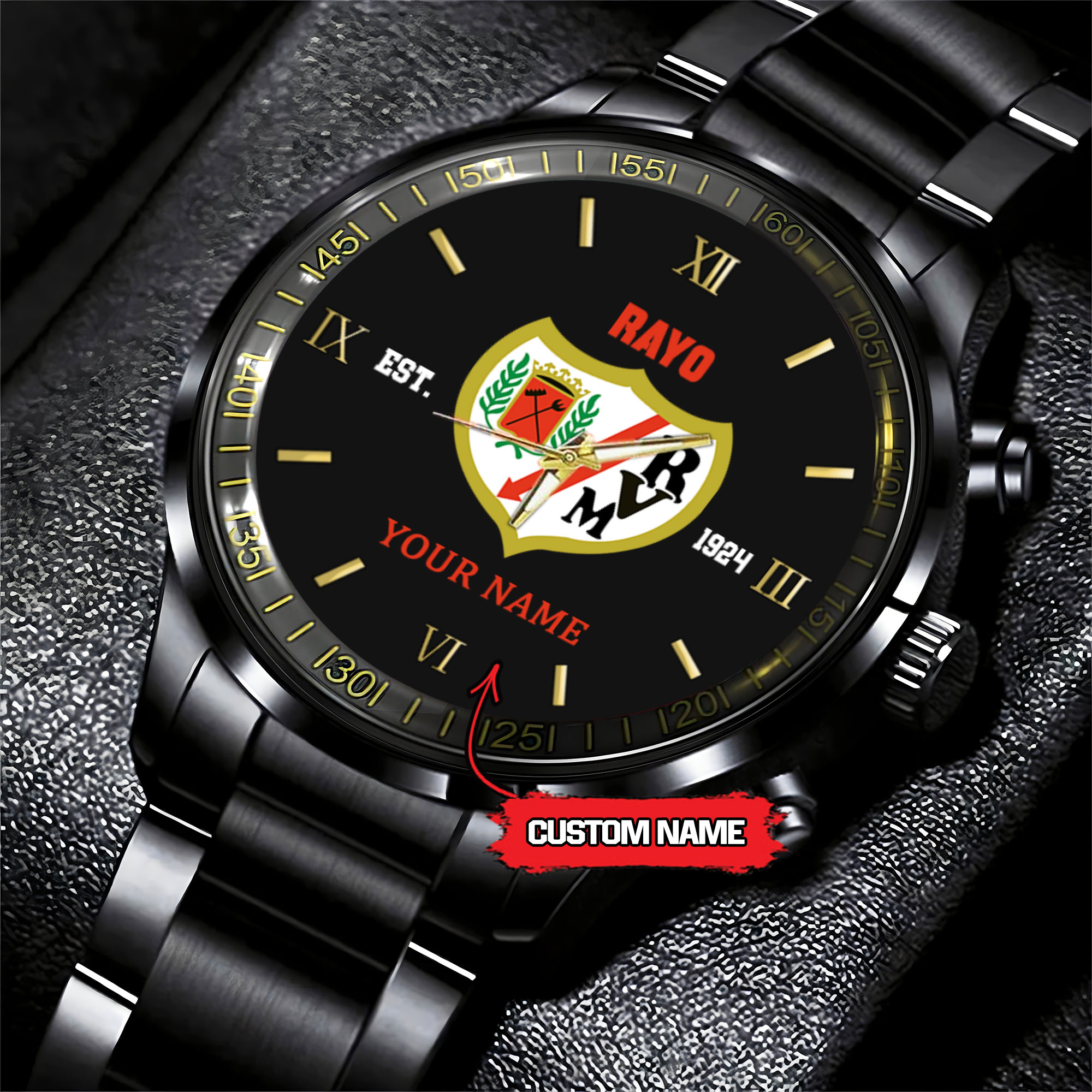 Goalzenith Rayo Vallecano LaLiga Personalized Black Hand Watch Gifts For Fan Club