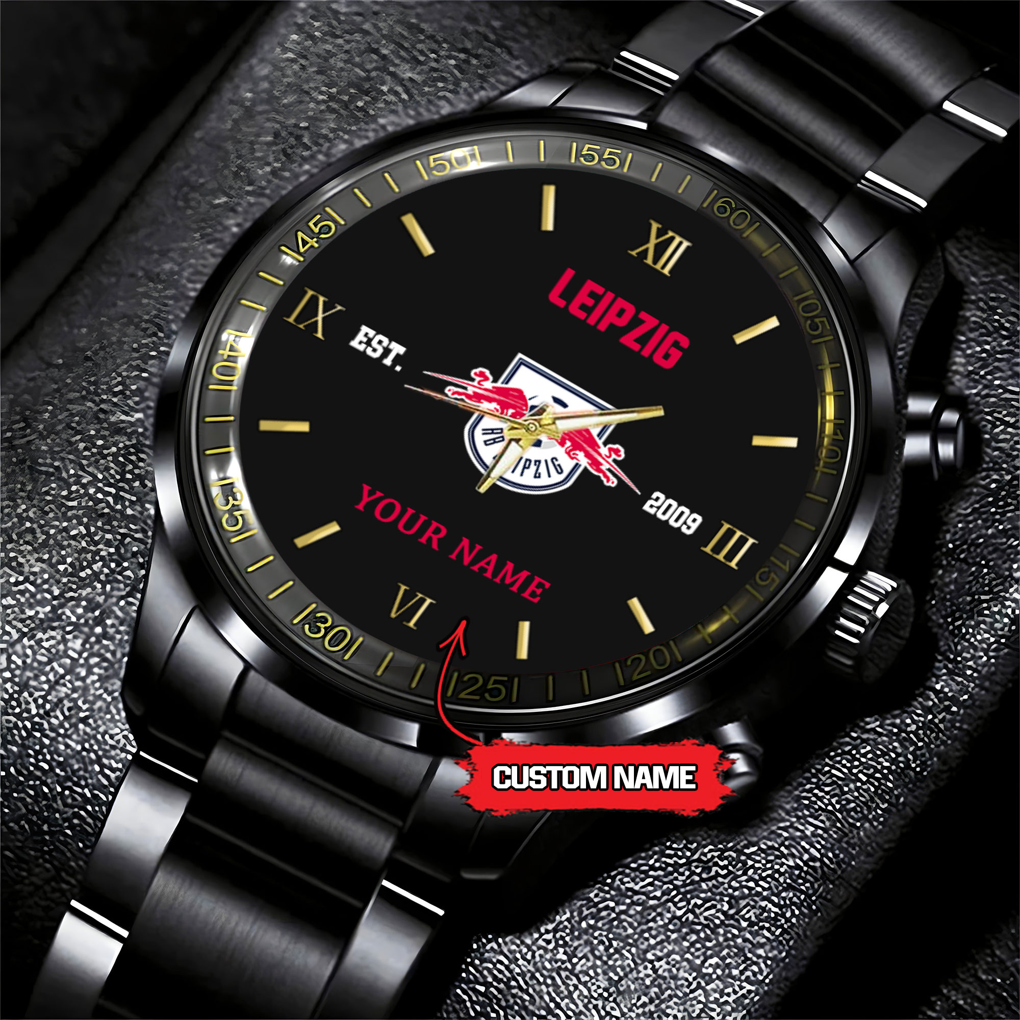 Goalzenith RB Leipzig Bundesliga New Personalized Black Stainless Steel Watch Gifts For Fans