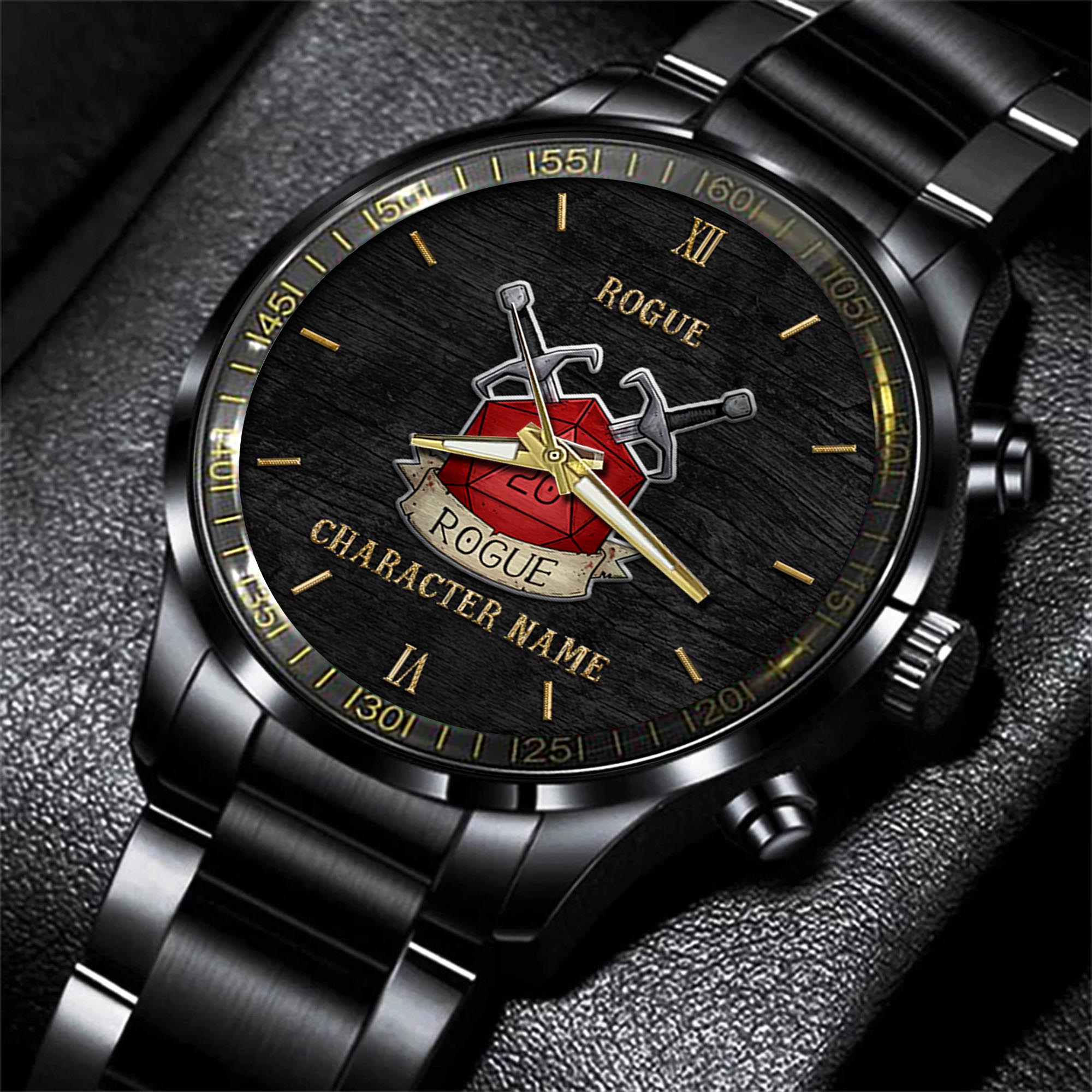 Goalzenith Rogue Dungeons & Dragons Game Black Fashion Watch Custom Character Name