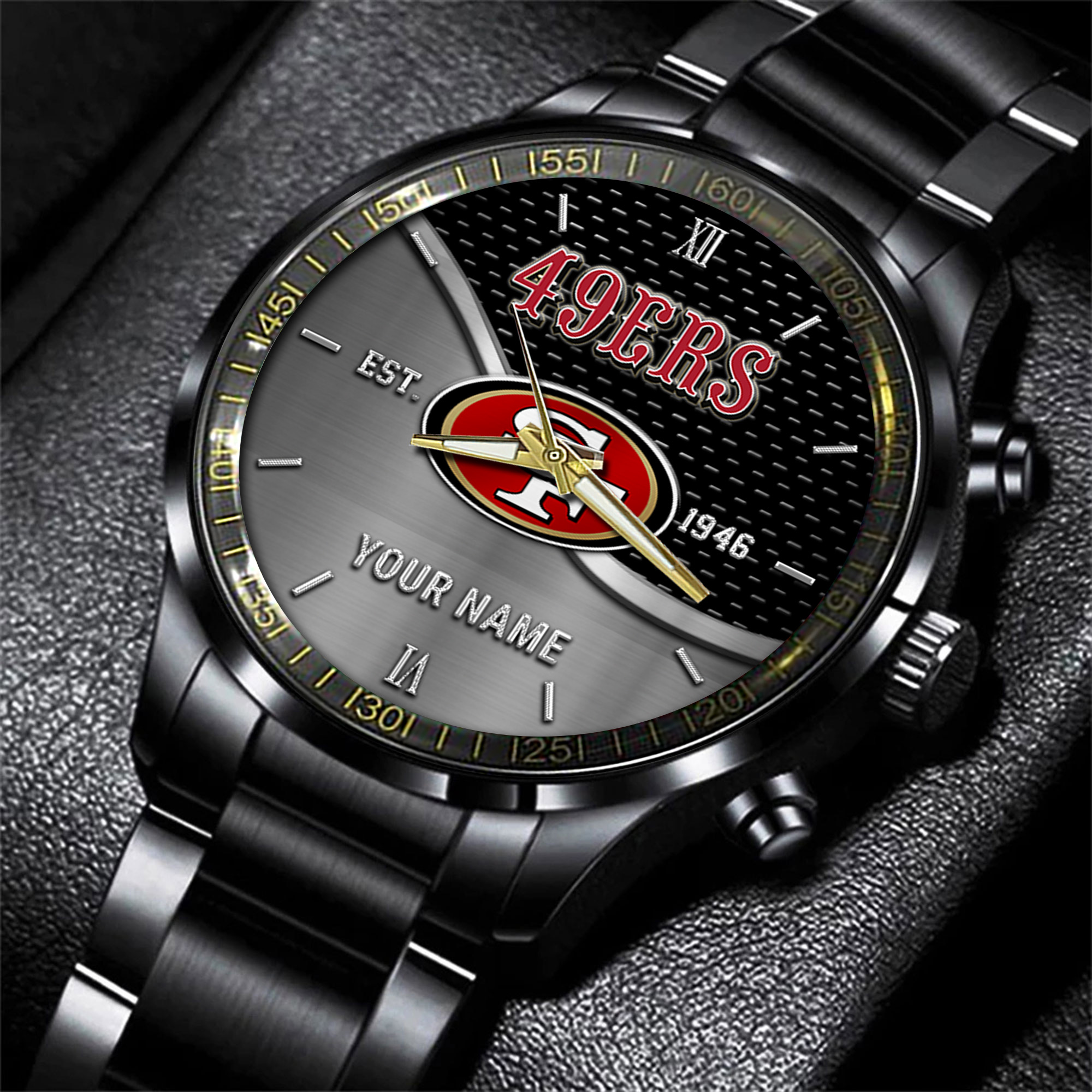 Goalzenith San Francisco 49ers NFL Black Fashion Hand Watch Custom Your Name Gift For Fan