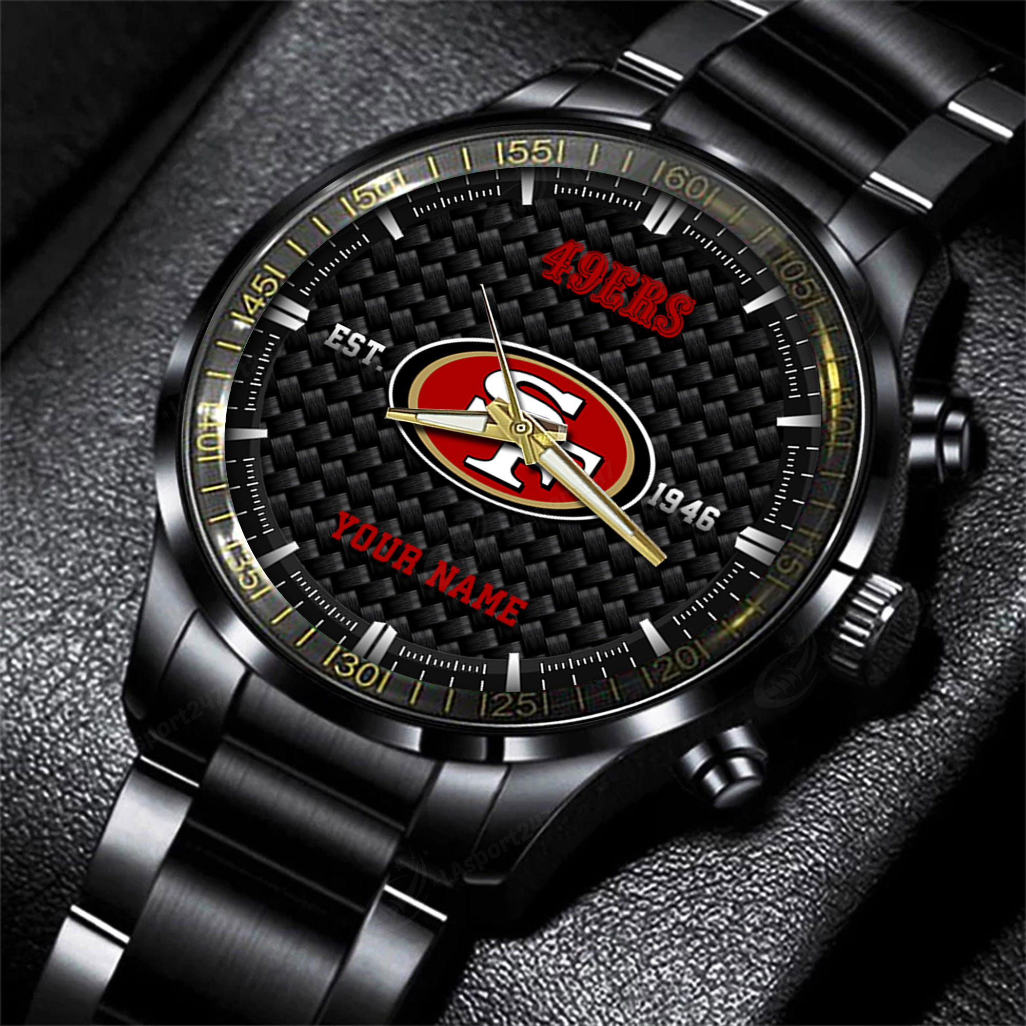Goalzenith San Francisco 49ers NFL Black Fashion Hand Watch Custom Your Name Gift For Fan