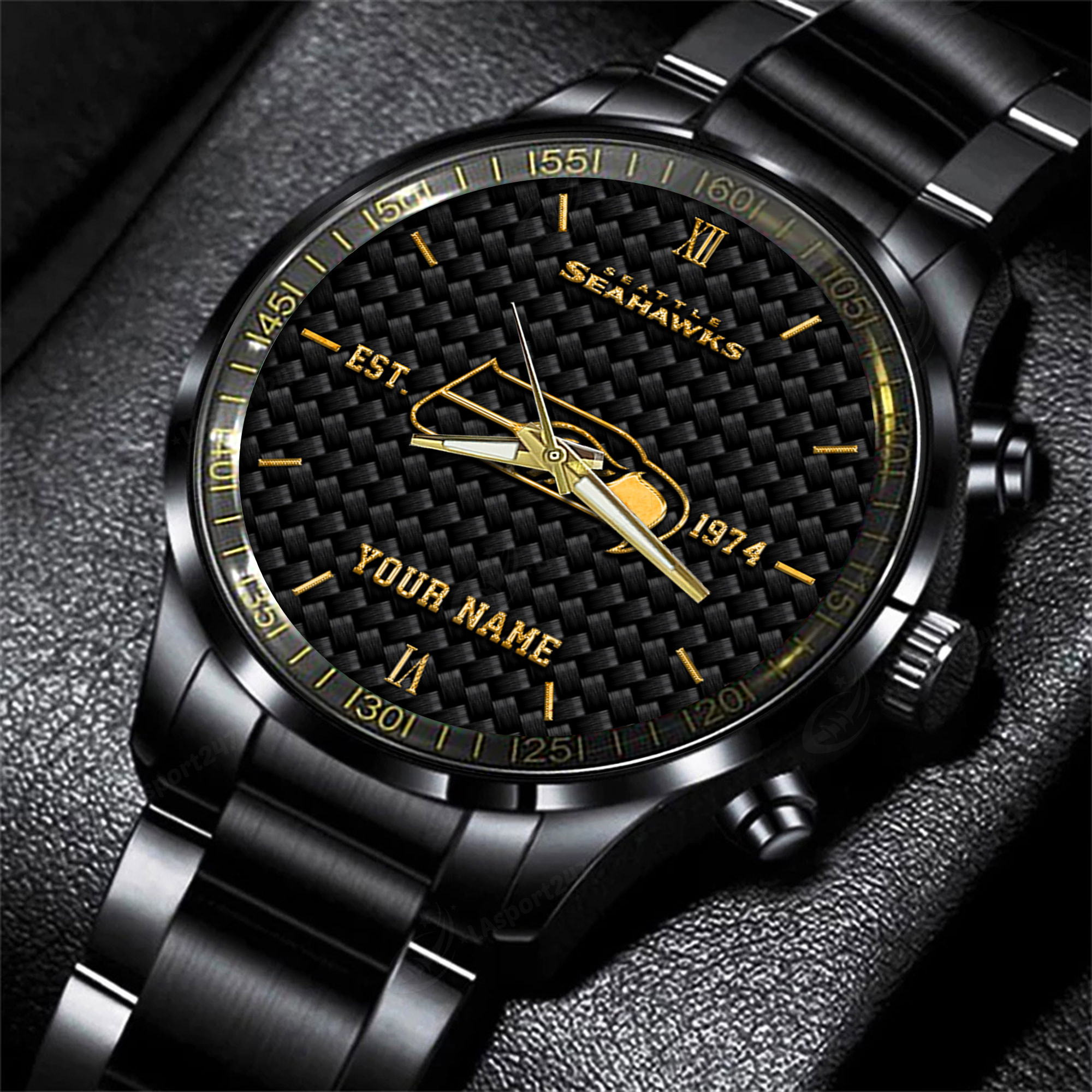Goalzenith Seattle Seahawks NFL Black Fashion Hand Watch Custom Your Name Gift For Fan