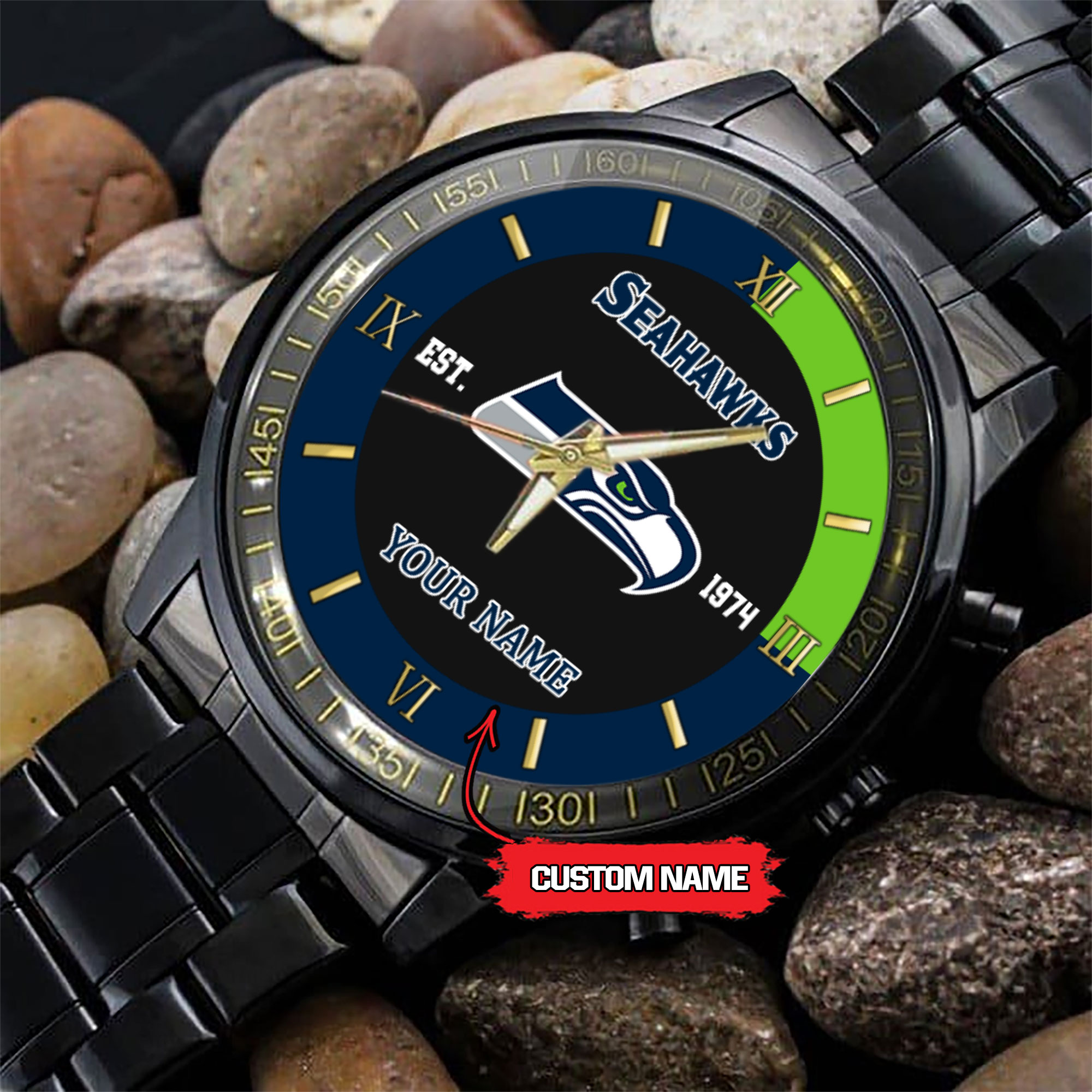 Goalzenith Seattle seahawks NFL Personalized Black Fashion Watch