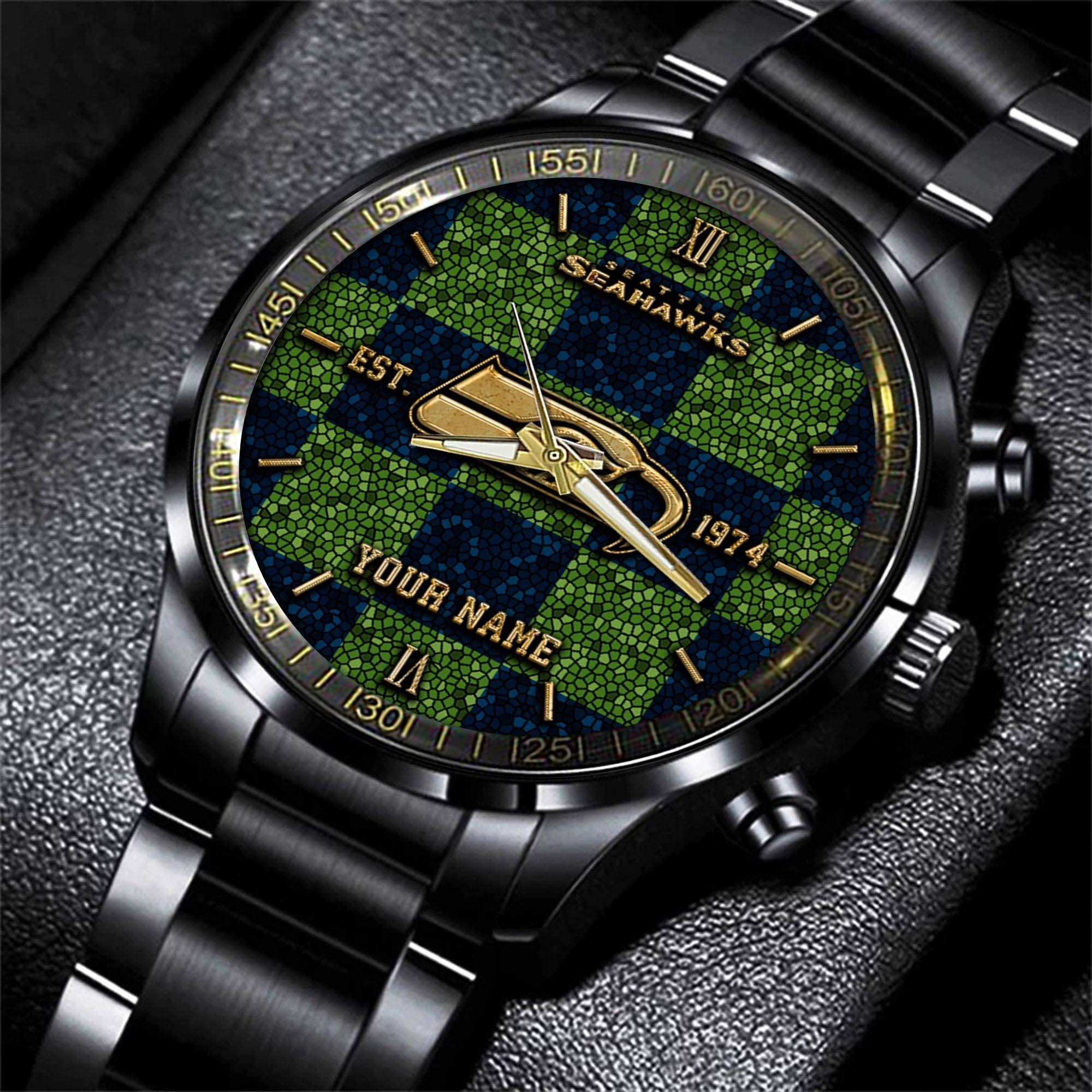 Goalzenith Seattle Seahawks NFL Personalized Sport Black Watch Gifts For Fans