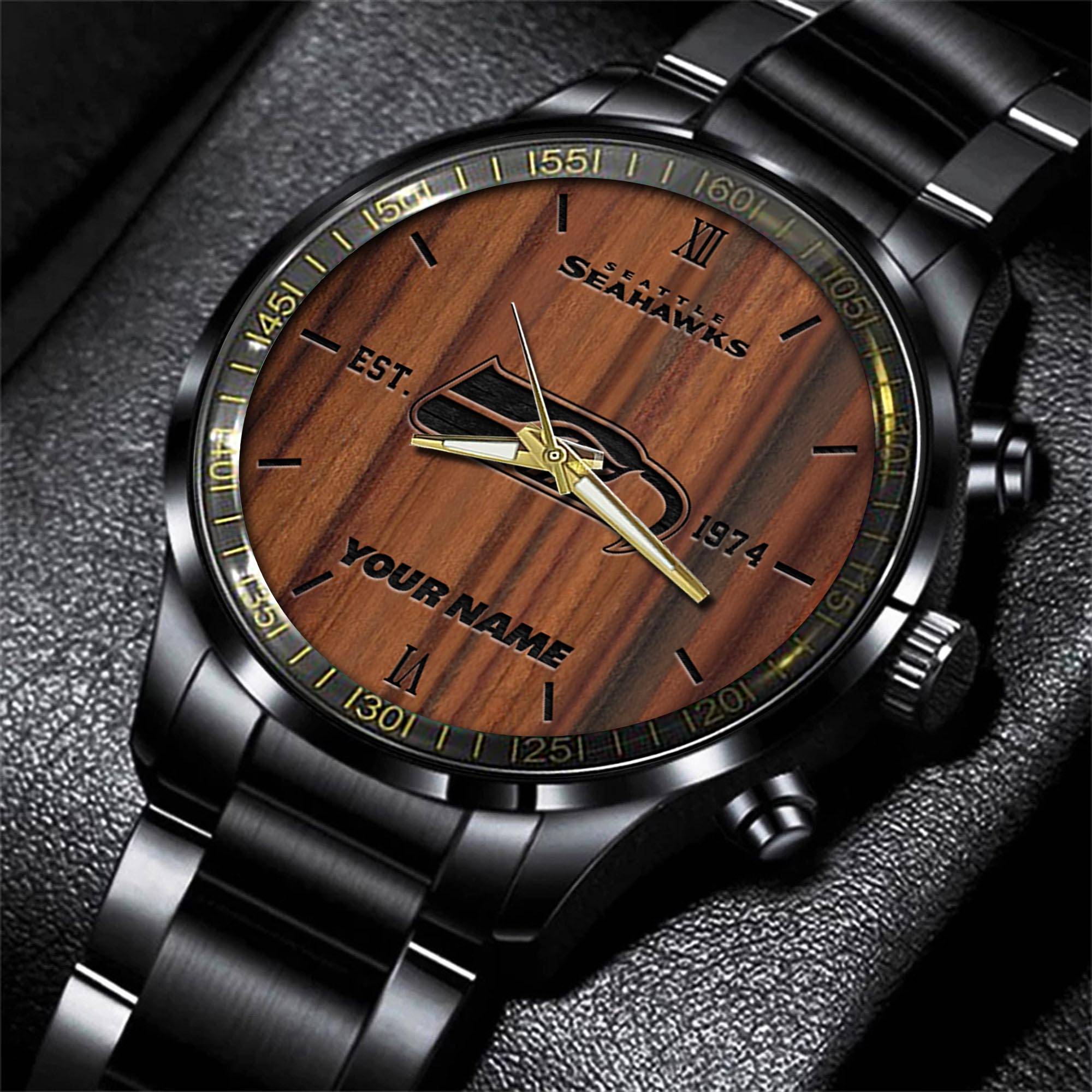 Goalzenith Seattle Seahawks NFL Personalized Sport Black Watch Gifts For Fans