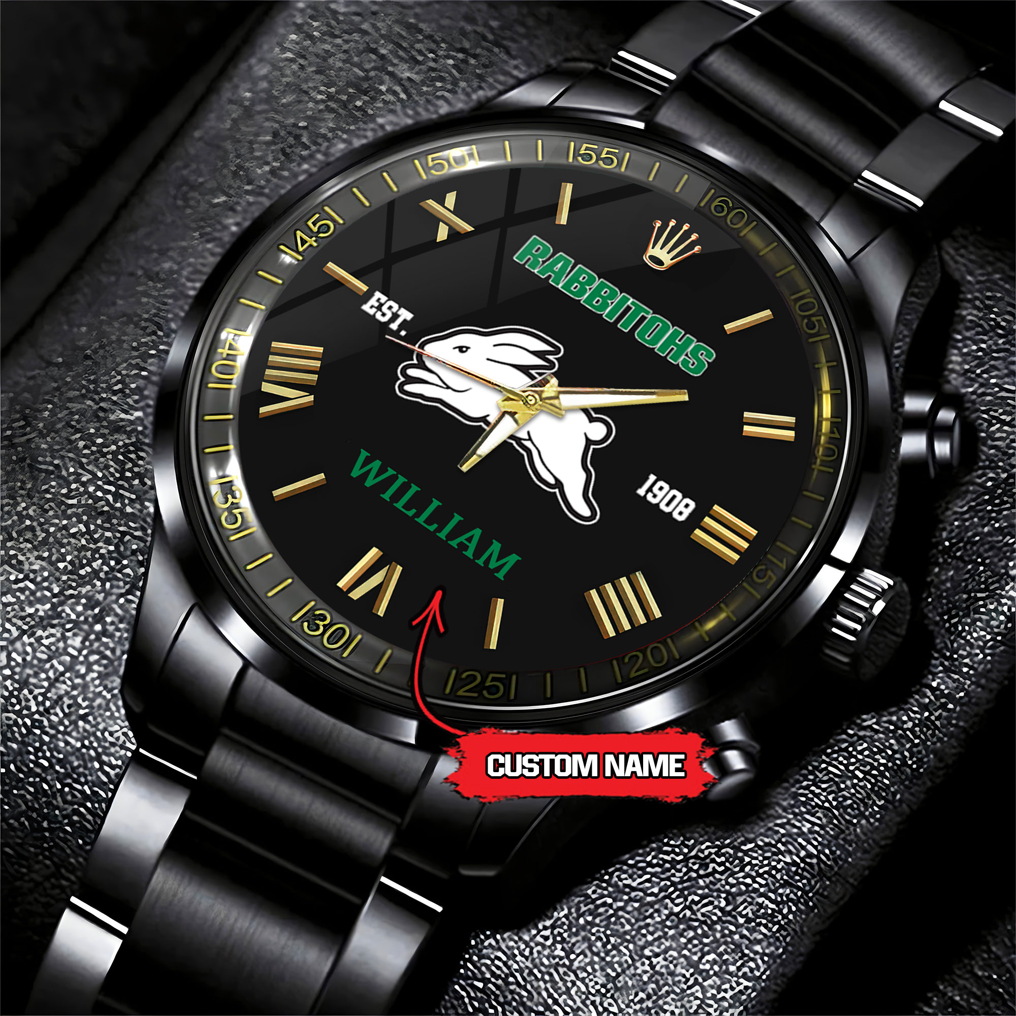 Goalzenith South Sydney Rabbitohs NRL Custom Name Black Fashion Watch