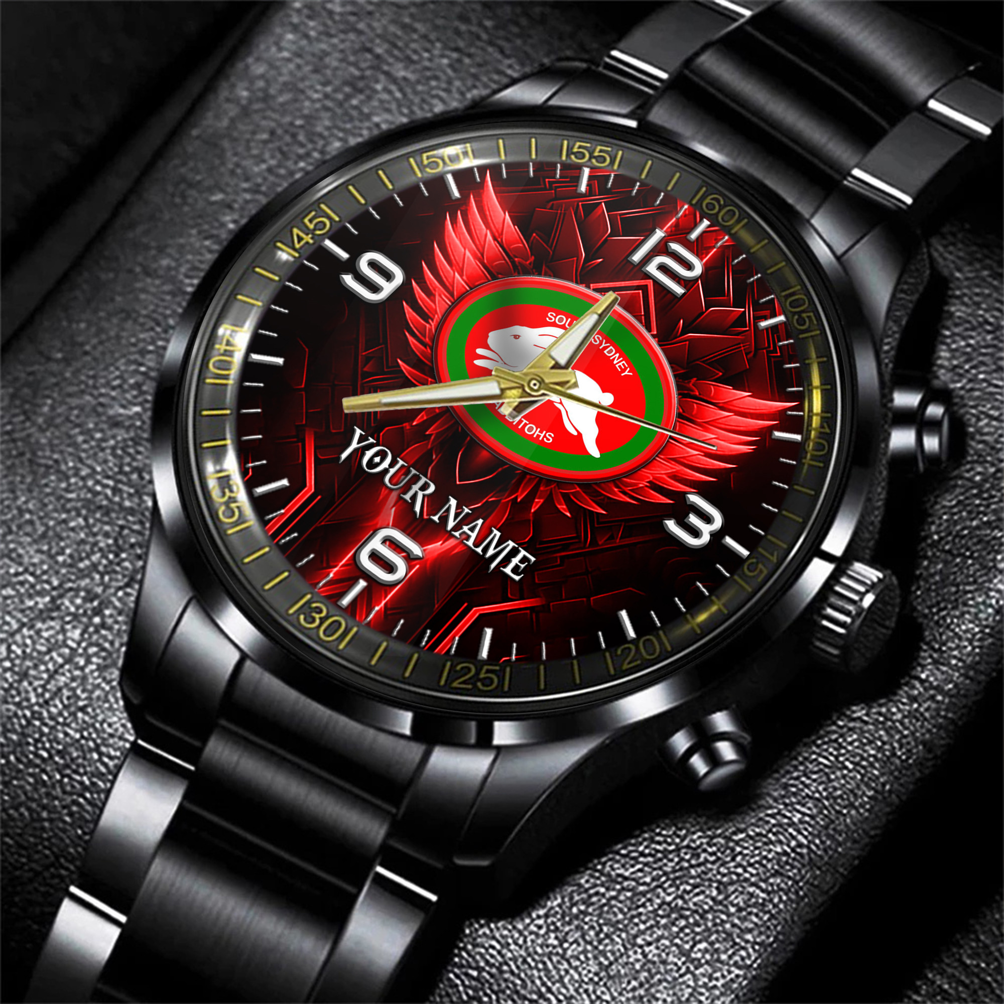 Goalzenith South Sydney Rabbitohs NRL Personalized Black Hand Watch Gift For Fans