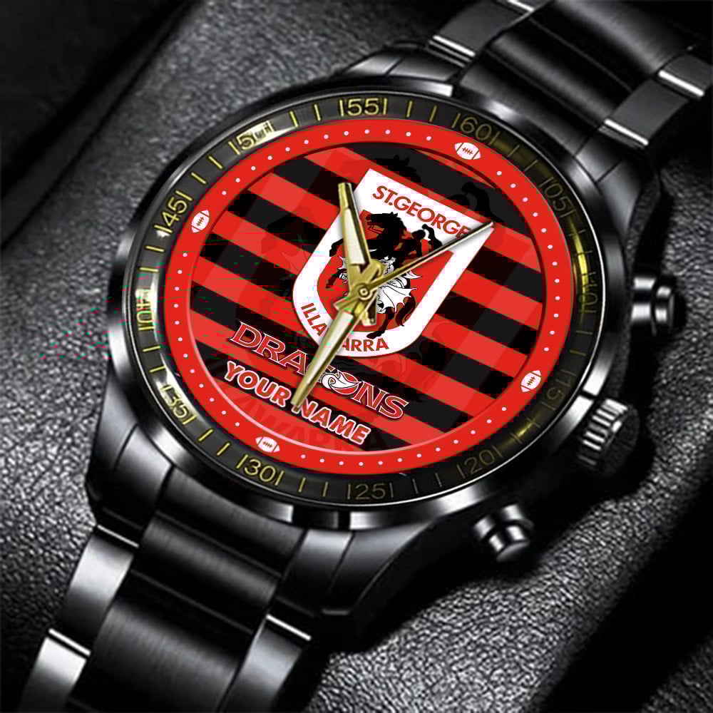Goalzenith St George Illawarra Dragons NRL New Personalized Black Hand Watch Gifts For Fans