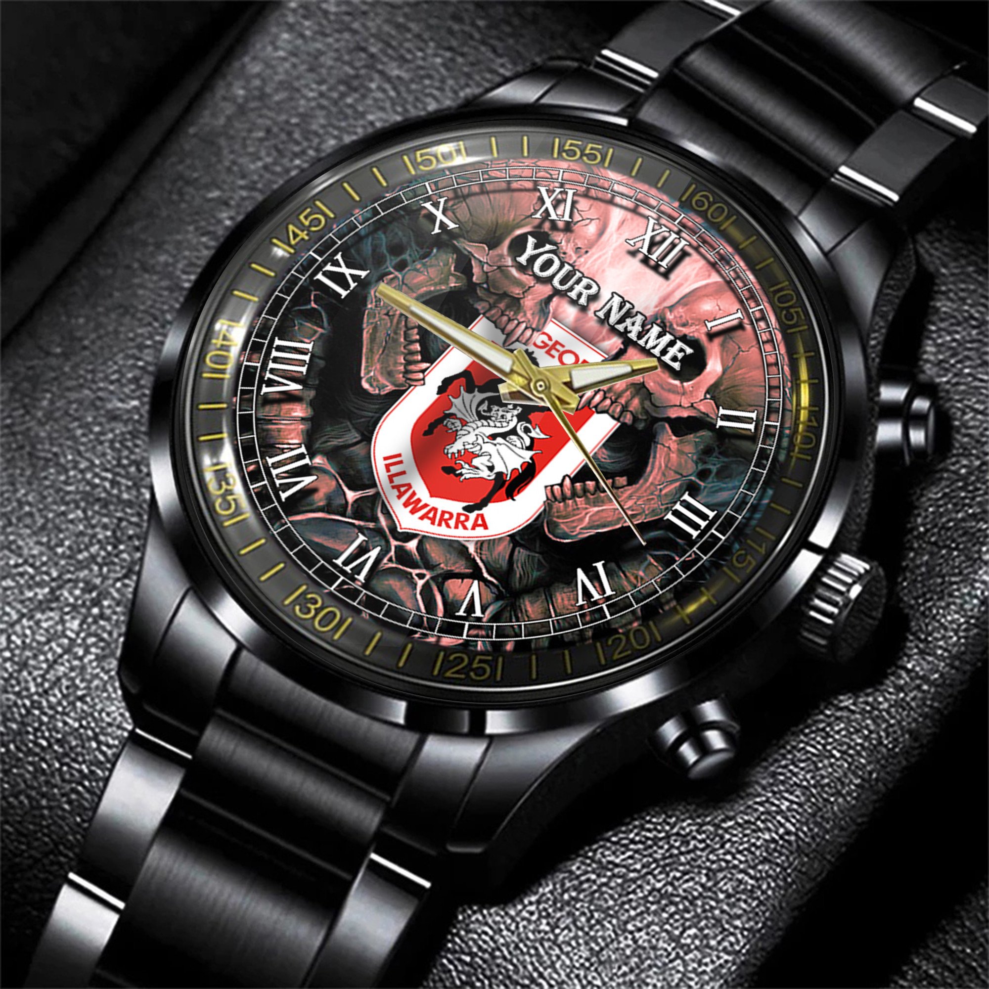 Goalzenith St George Illawarra Dragons NRL Personalized 3D Men Skull Hand Watch Gift For Fans