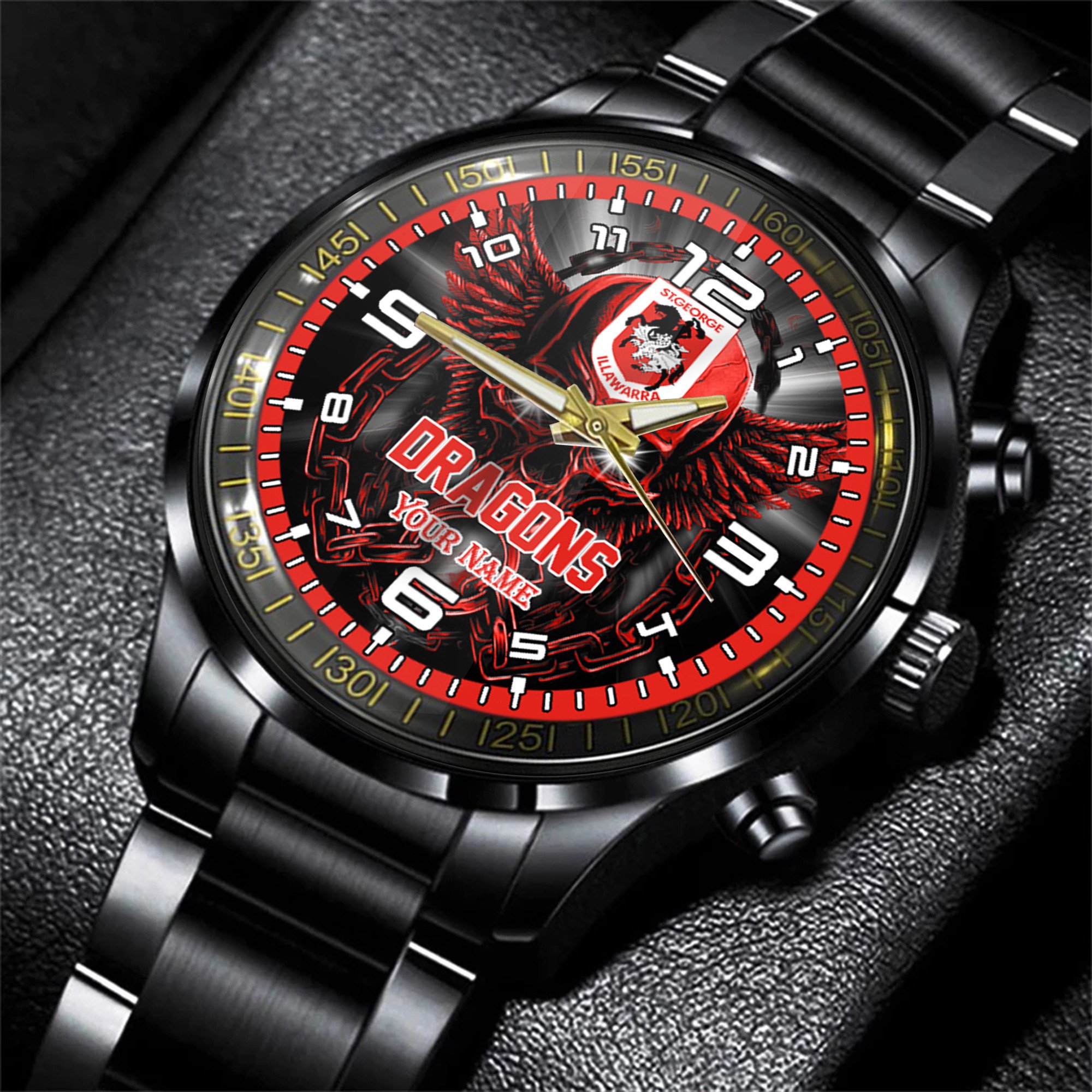Goalzenith St George Illawarra Dragons NRL Personalized 3D Men Skull Hand Watch Gift For Fans For Father For Fan