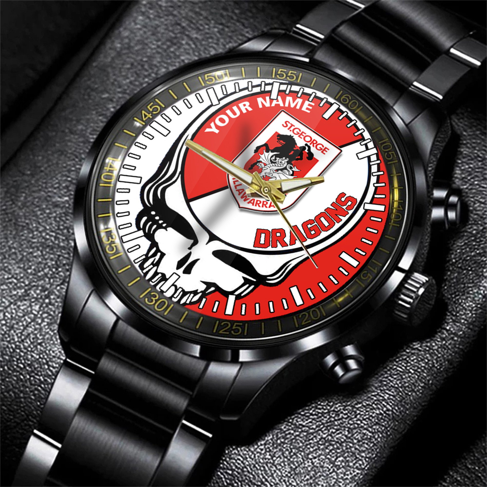 Goalzenith St George Illawarra Dragons NRL Personalized 3D New Men Skull Hand Watch Gift For Fans For Father For Fan