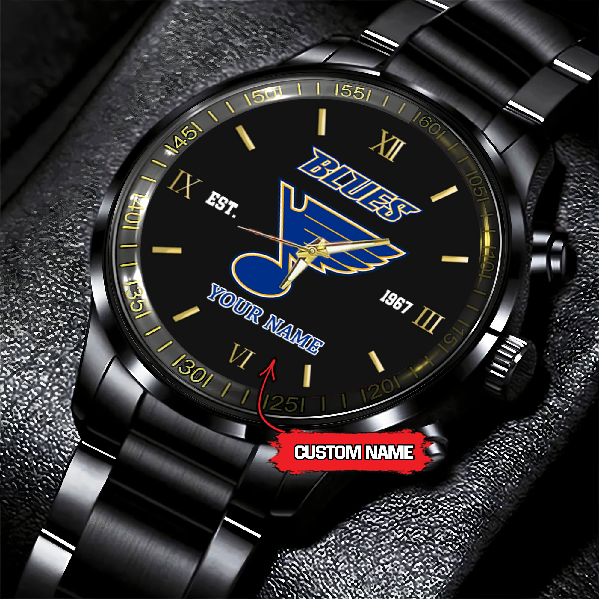 Goalzenith St. Louis Blues NHL Hockey Game Time Custom Black Fashion Watch For Fan