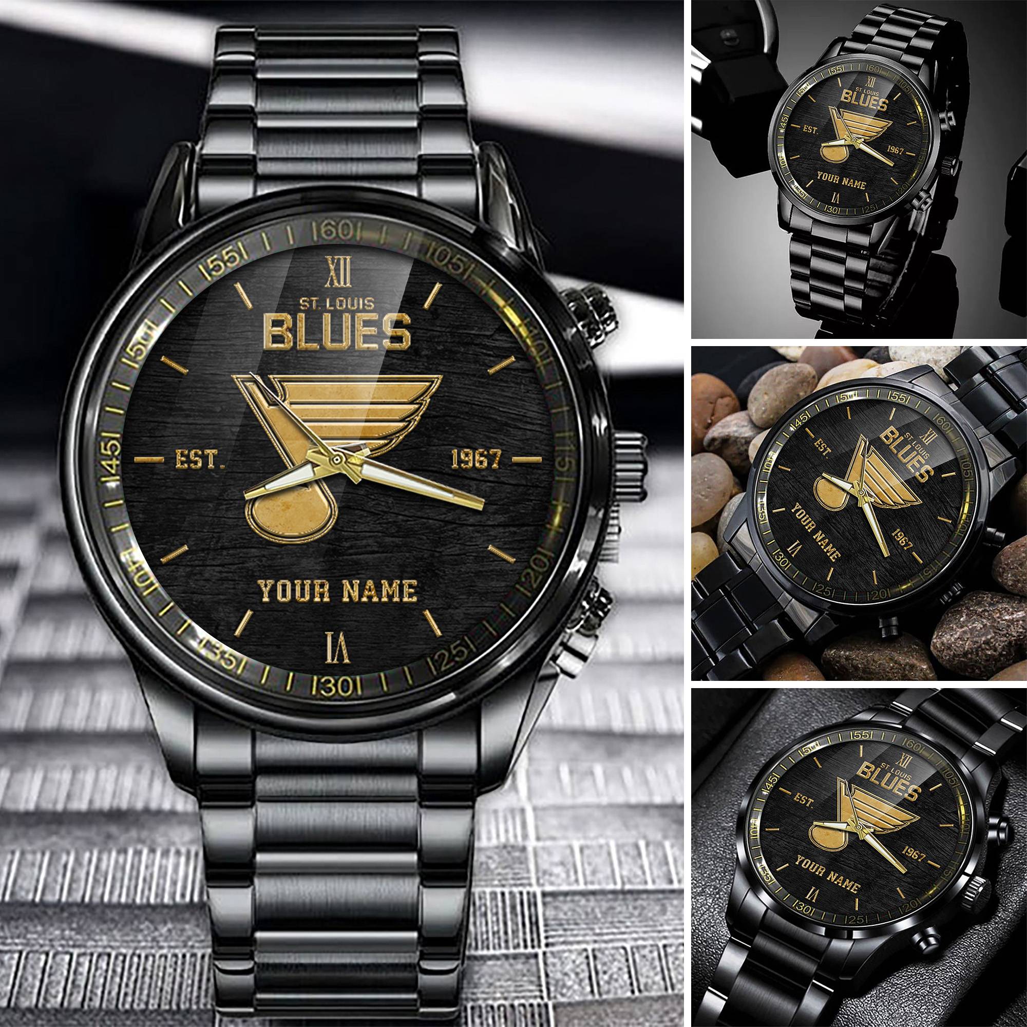 Goalzenith St. Louis Blues NHL Personalized Black Fashion Watch For Fans
