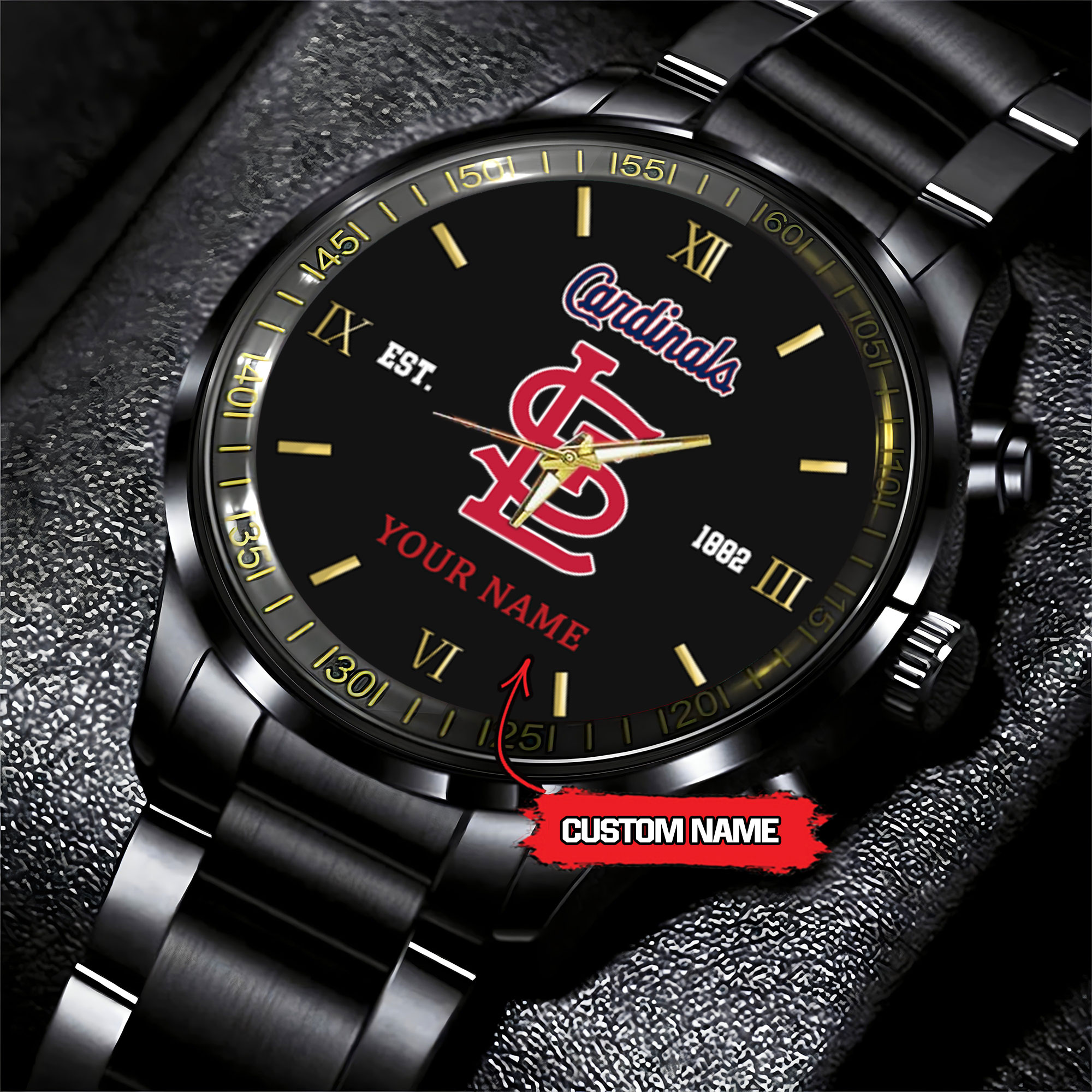 Goalzenith St. Louis Cardinals MLB Black Fashion Watch Custom Your Name For Fan