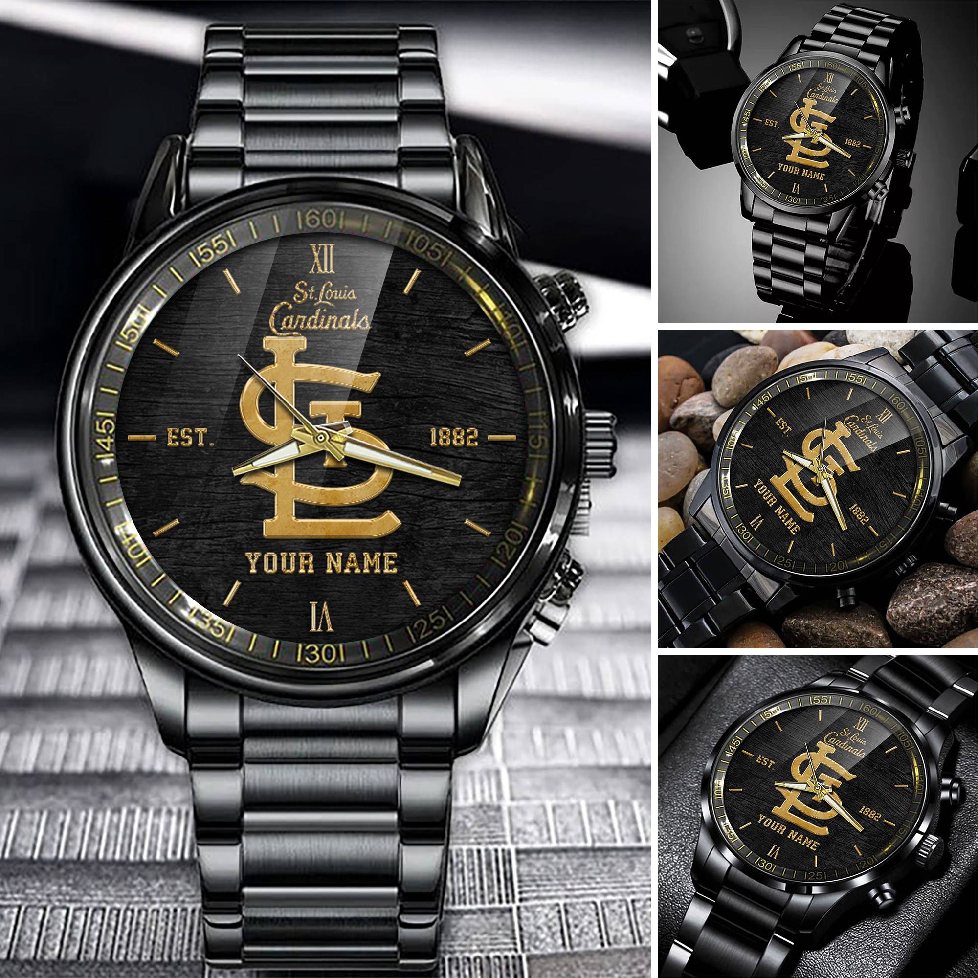 Goalzenith St. Louis Cardinals MLB Black Fashion Watch Custom Your Name For Fan
