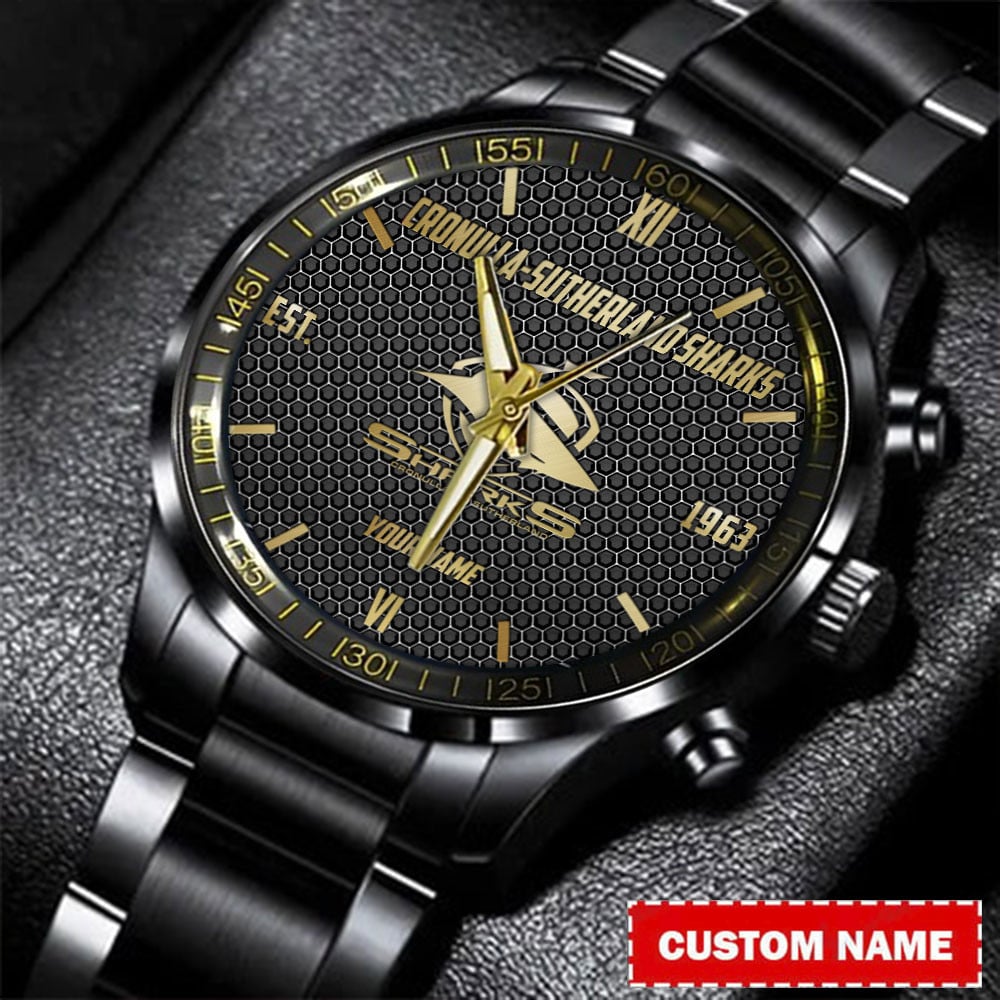 Goalzenith Sutherland Sharks NRL Personalized Gold Metal Black Watch For Fan