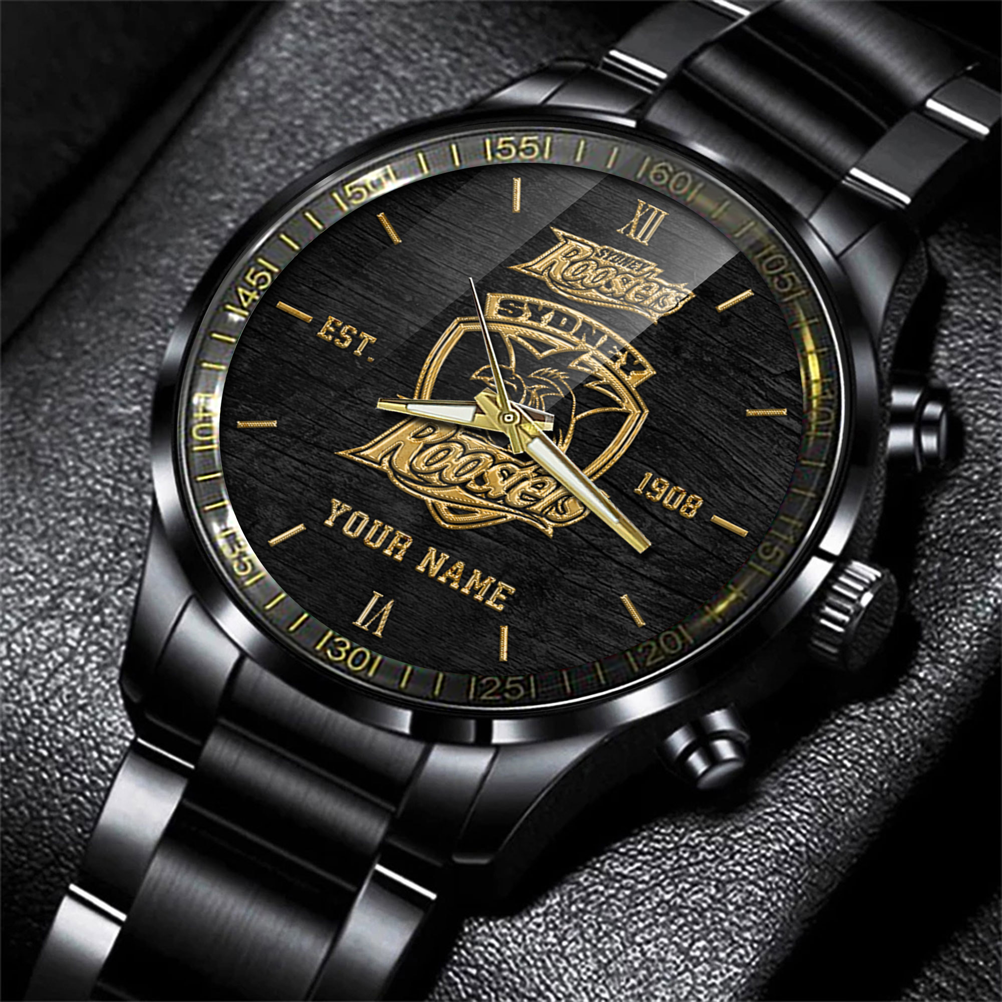 Goalzenith Sydney Roosters NRL Black Fashion Watch Custom Your Name