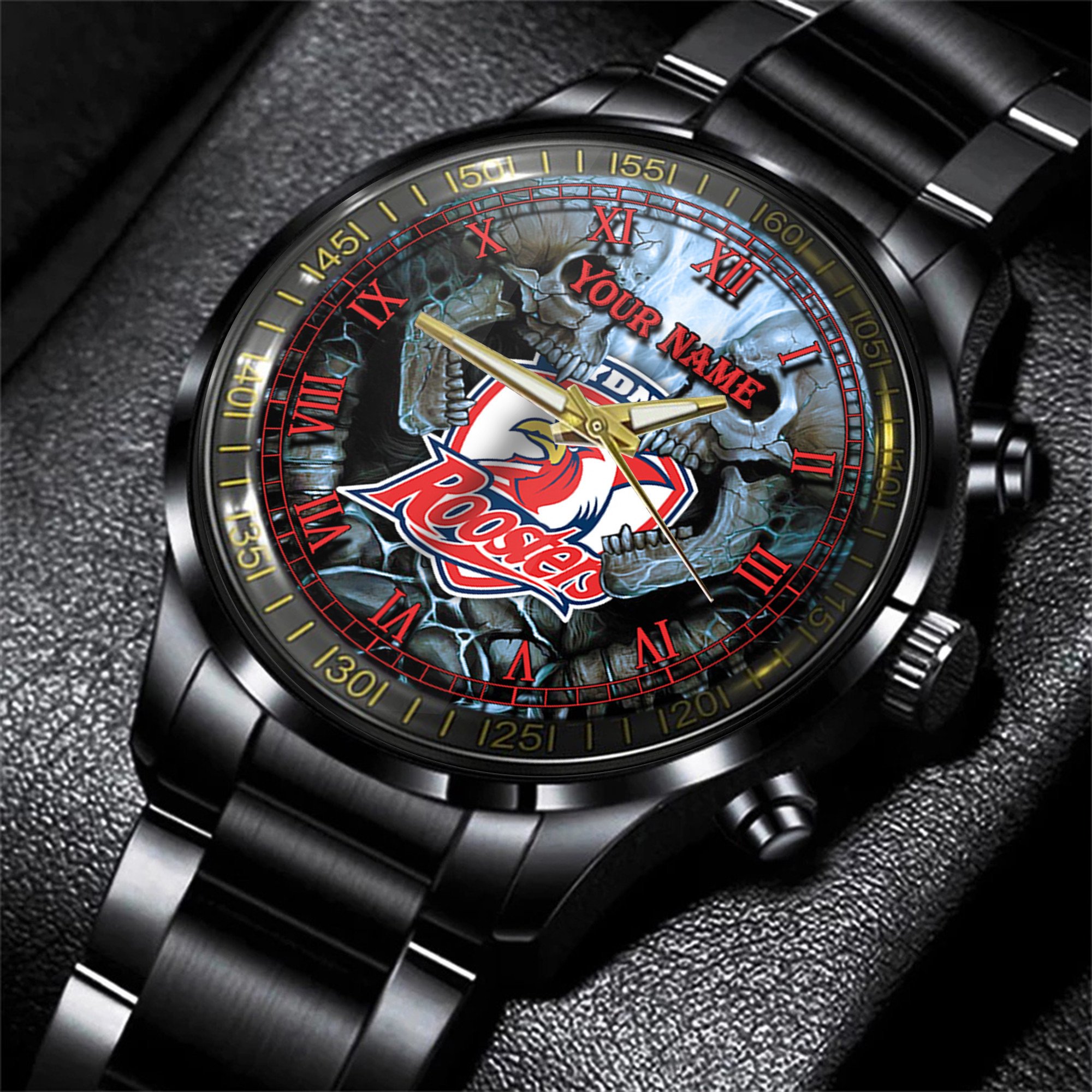 Goalzenith Sydney Roosters NRL Personalized 3D Men Skull Hand Watch Gift For Fans