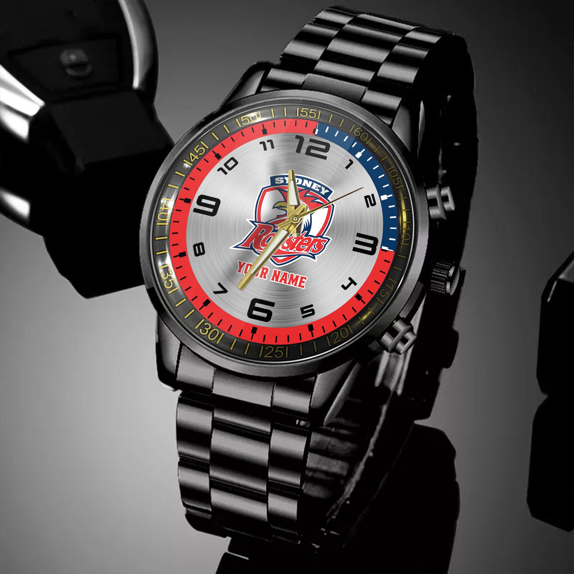 Goalzenith Sydney Roosters NRL Personalized Black Hand Watch Gifts For Fans