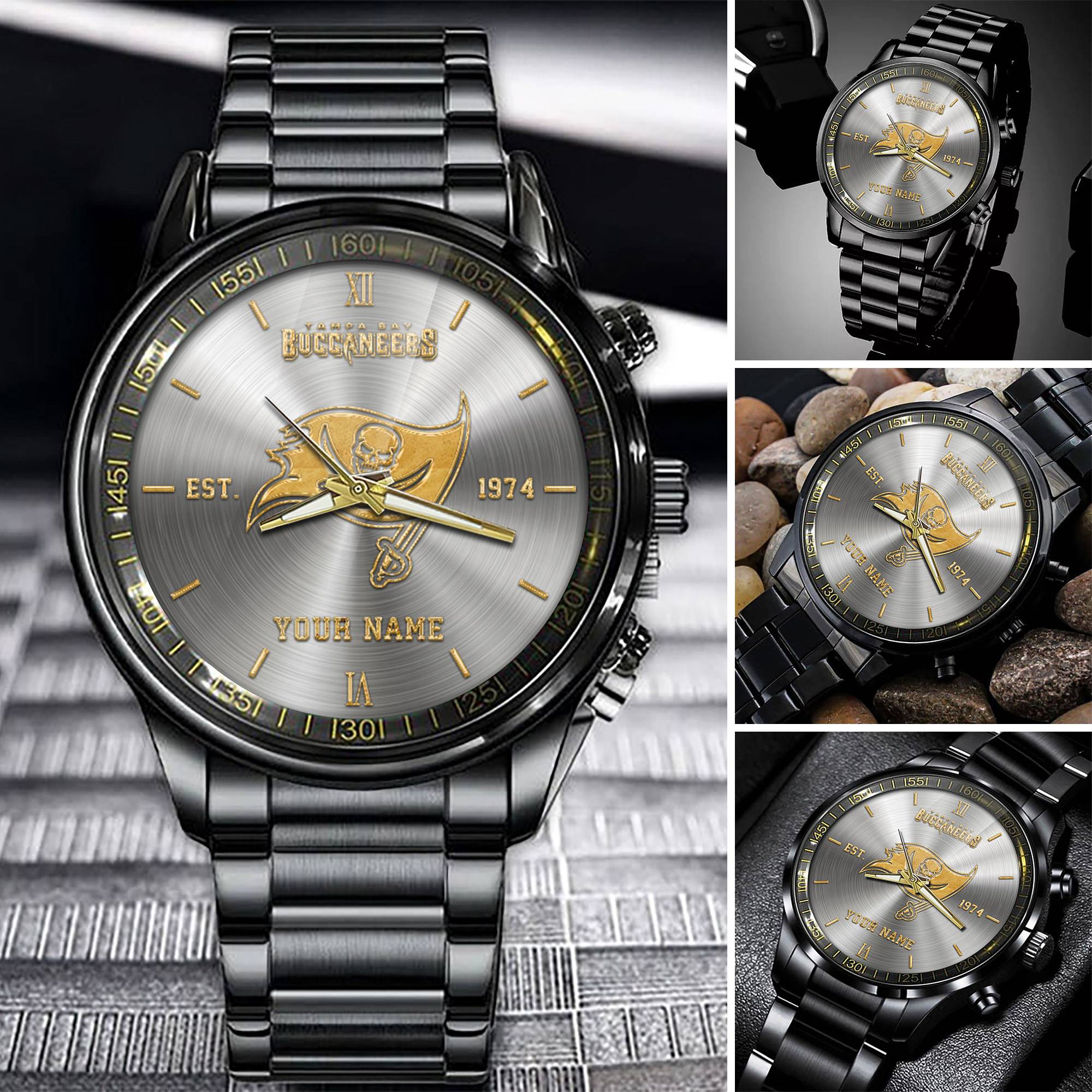 Goalzenith Tampa Bay Buccaneers NFL Black Fashion Watch Custom Your Name Gifts For Fans