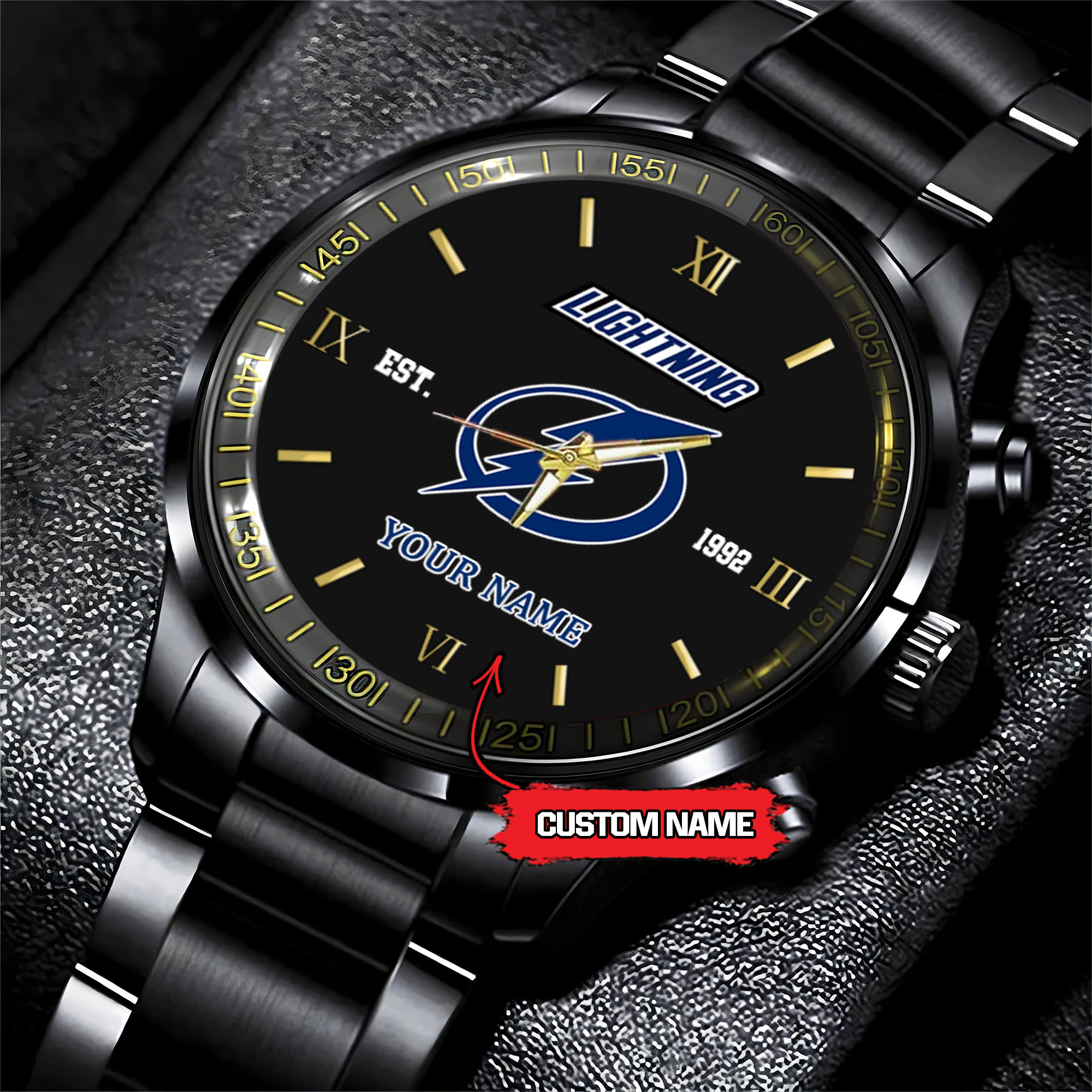 Goalzenith Tampa Bay Lightning NHL Hockey Game Time Custom Black Fashion Watch For Fan