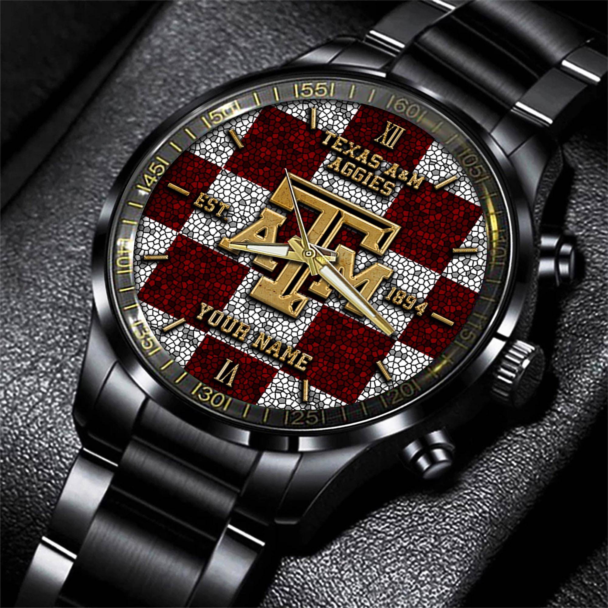 Goalzenith Texas A&M Aggies NCAA Personalized Black New Hand Watch Gifts For Fans
