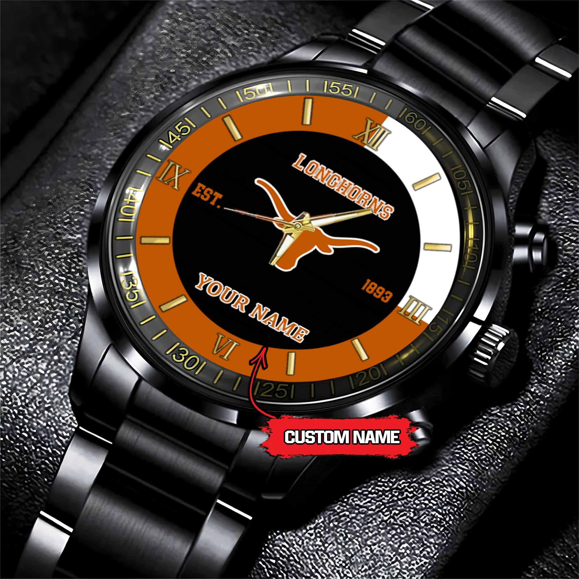 Goalzenith Texas Longhorns NCAA Personalized Black Hand Watch For Fans