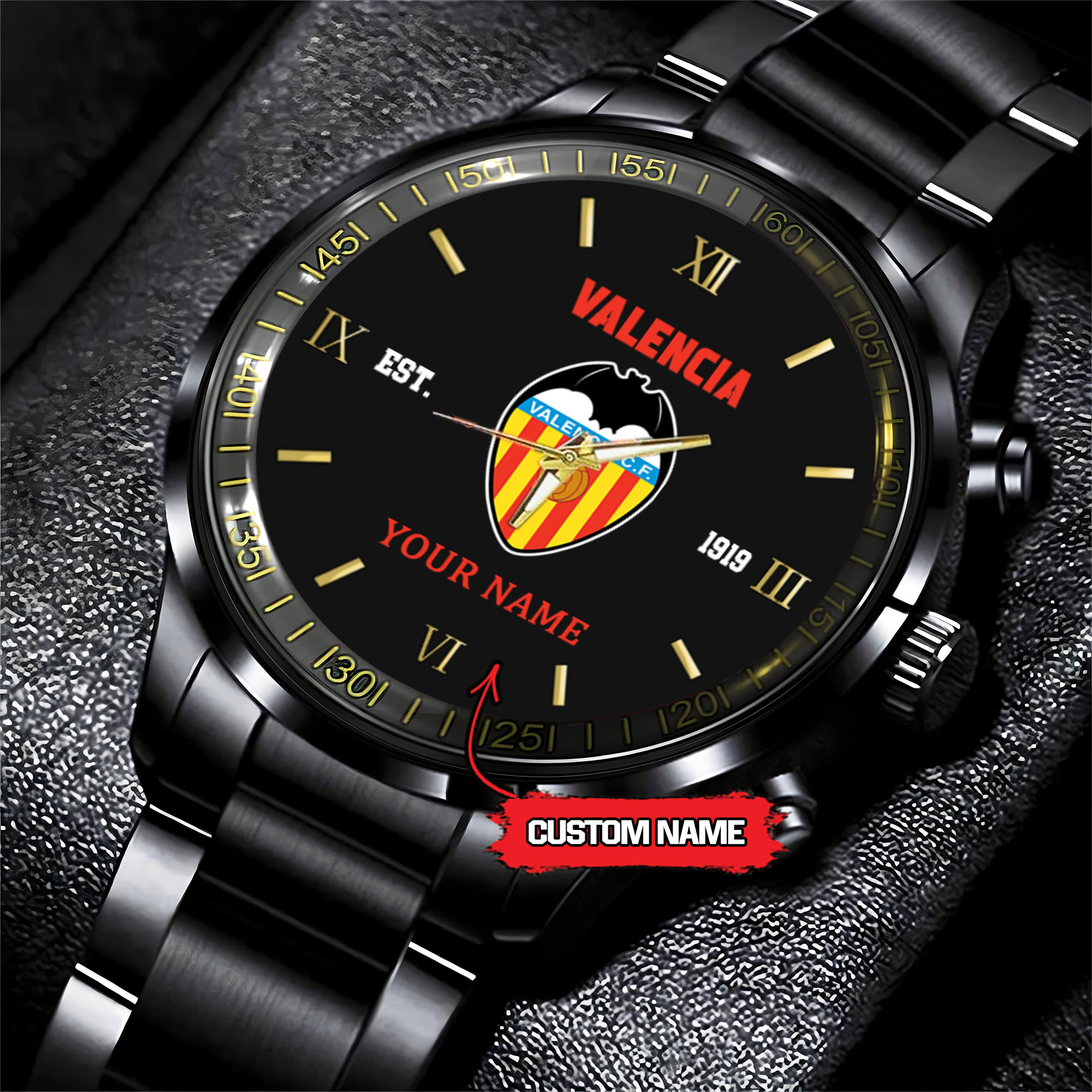 Goalzenith Valencia LaLiga Personalized Black Hand Watch Gifts For Fan Club