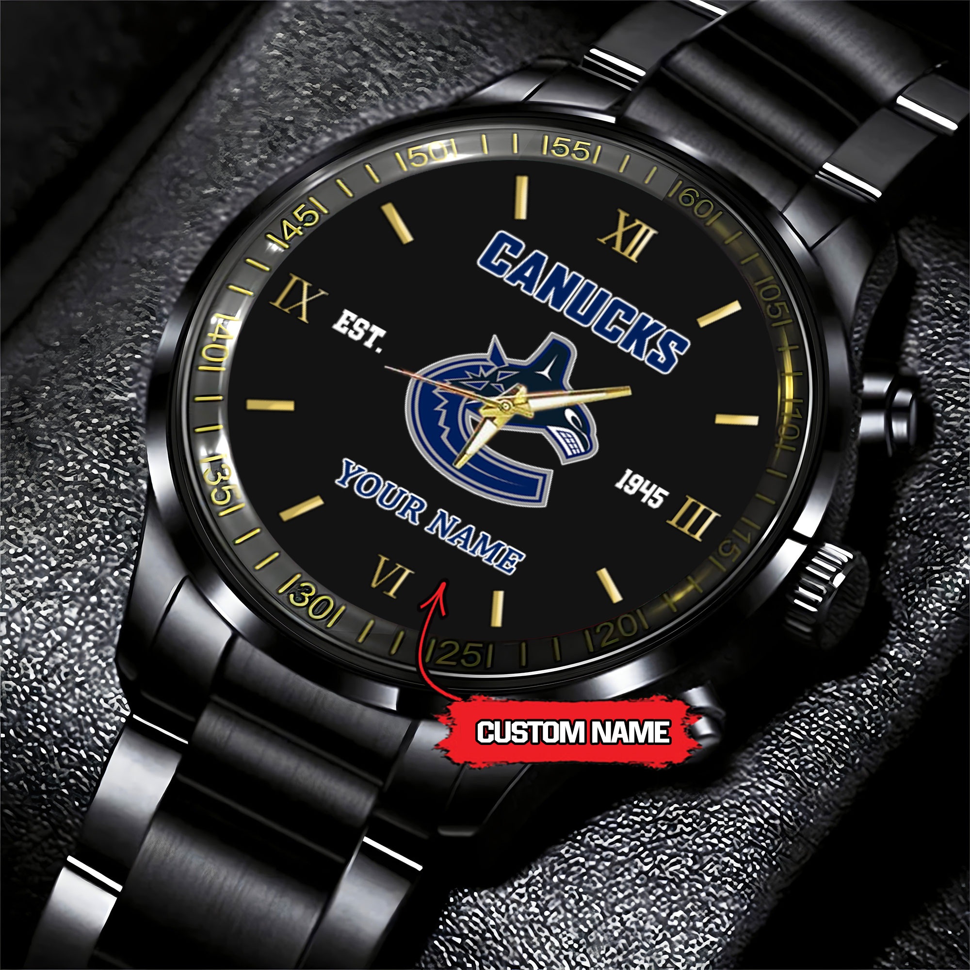 Goalzenith Vancouver Canucks NHL Hockey Game Time Custom Black Fashion Watch For Fan