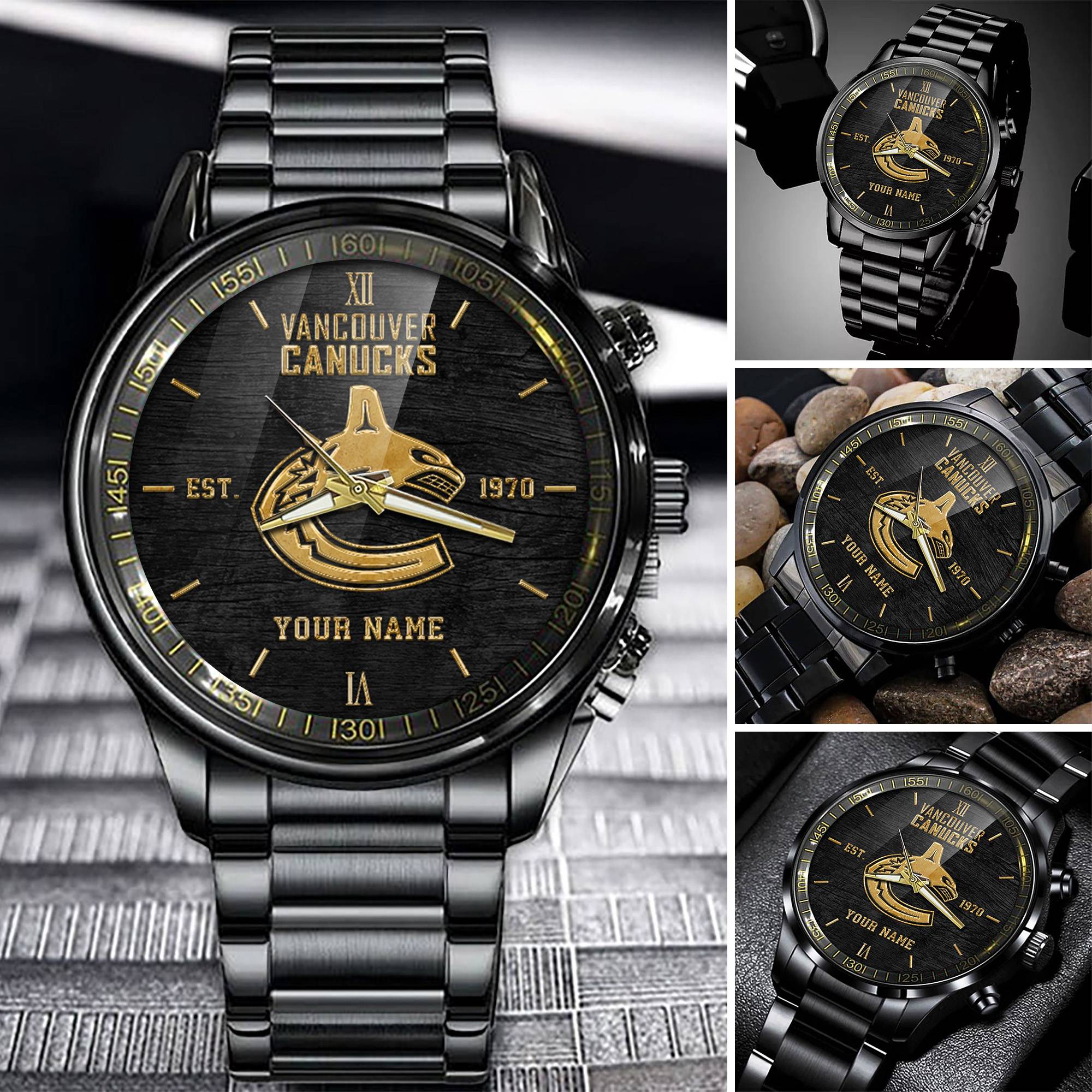 Goalzenith Vancouver Canucks NHL Personalized Black Fashion Watch For Fans