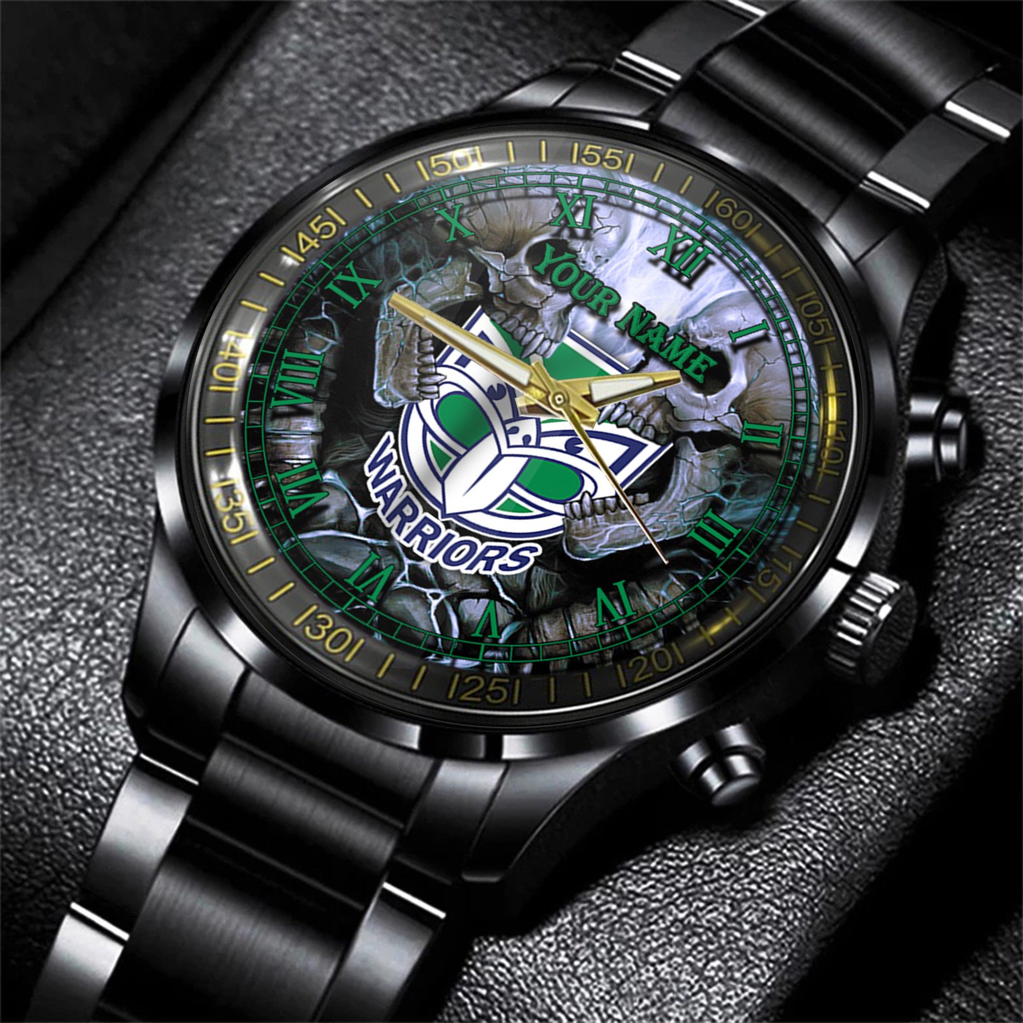 Goalzenith Warriors NRL Personalized 3D Men Skull Hand Watch Gift For Fans