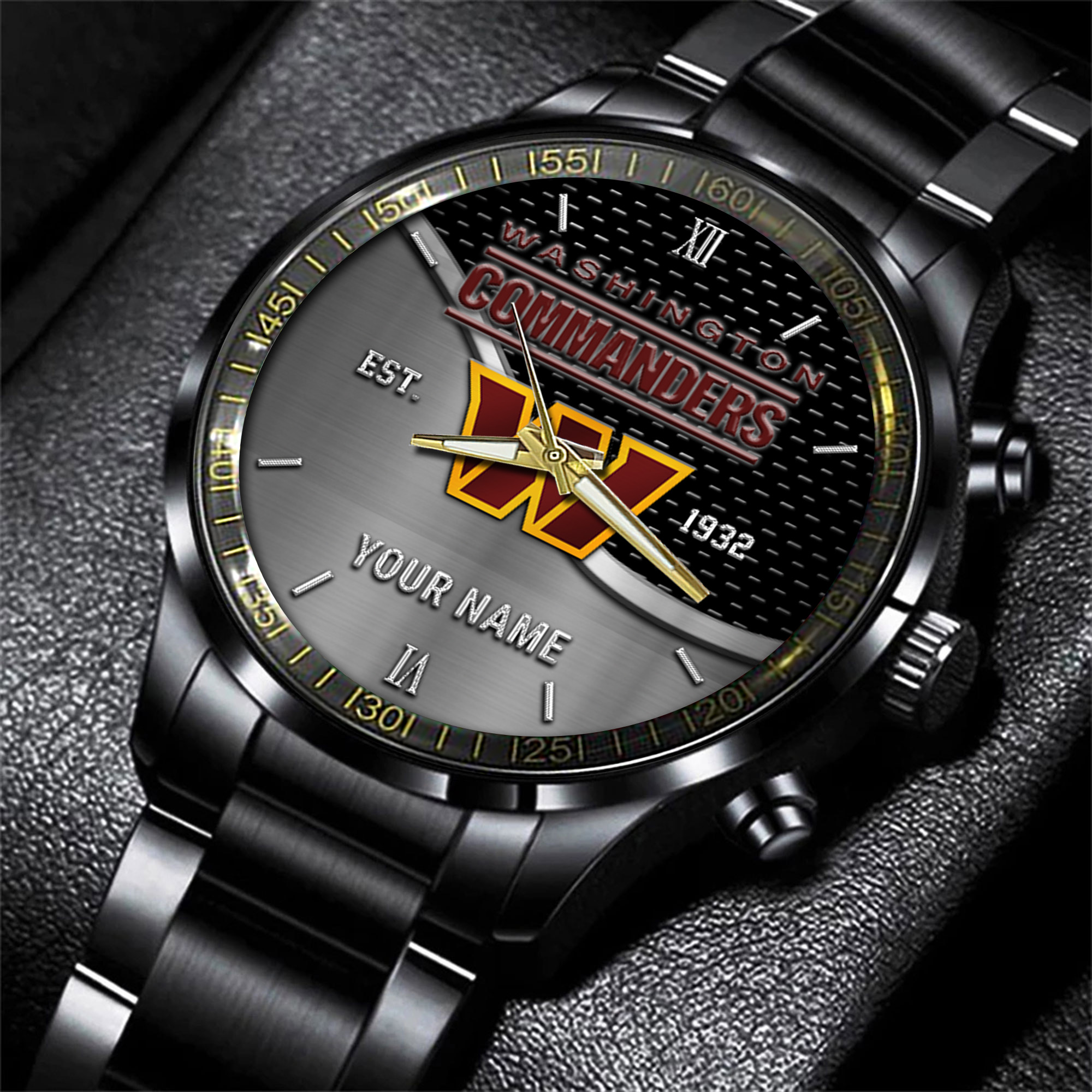 Goalzenith Washington Commanders NFL Black Fashion Hand Watch Custom Your Name Gift For Fan