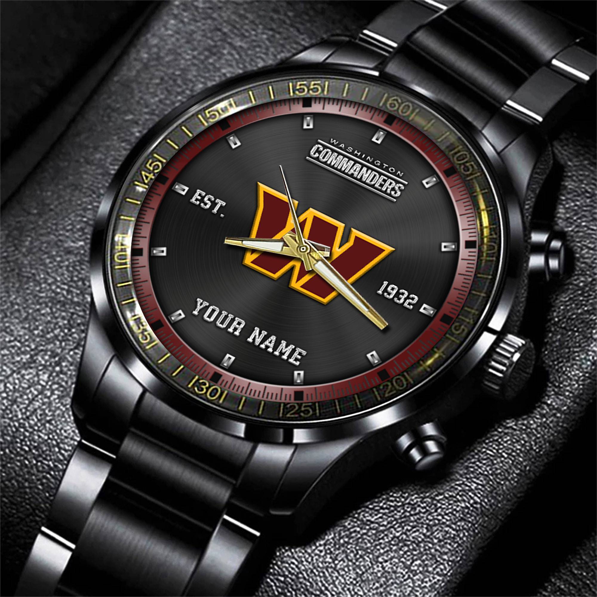 Goalzenith Washington Commanders NFL Personalized Black Fashion Watch Gifts For Fans