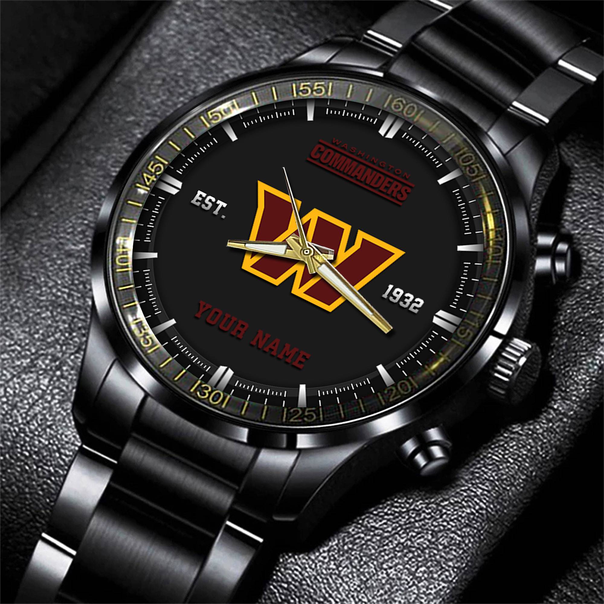 Goalzenith Washington Commanders NFL Personalized Black Fashion Watch Gifts For Fans