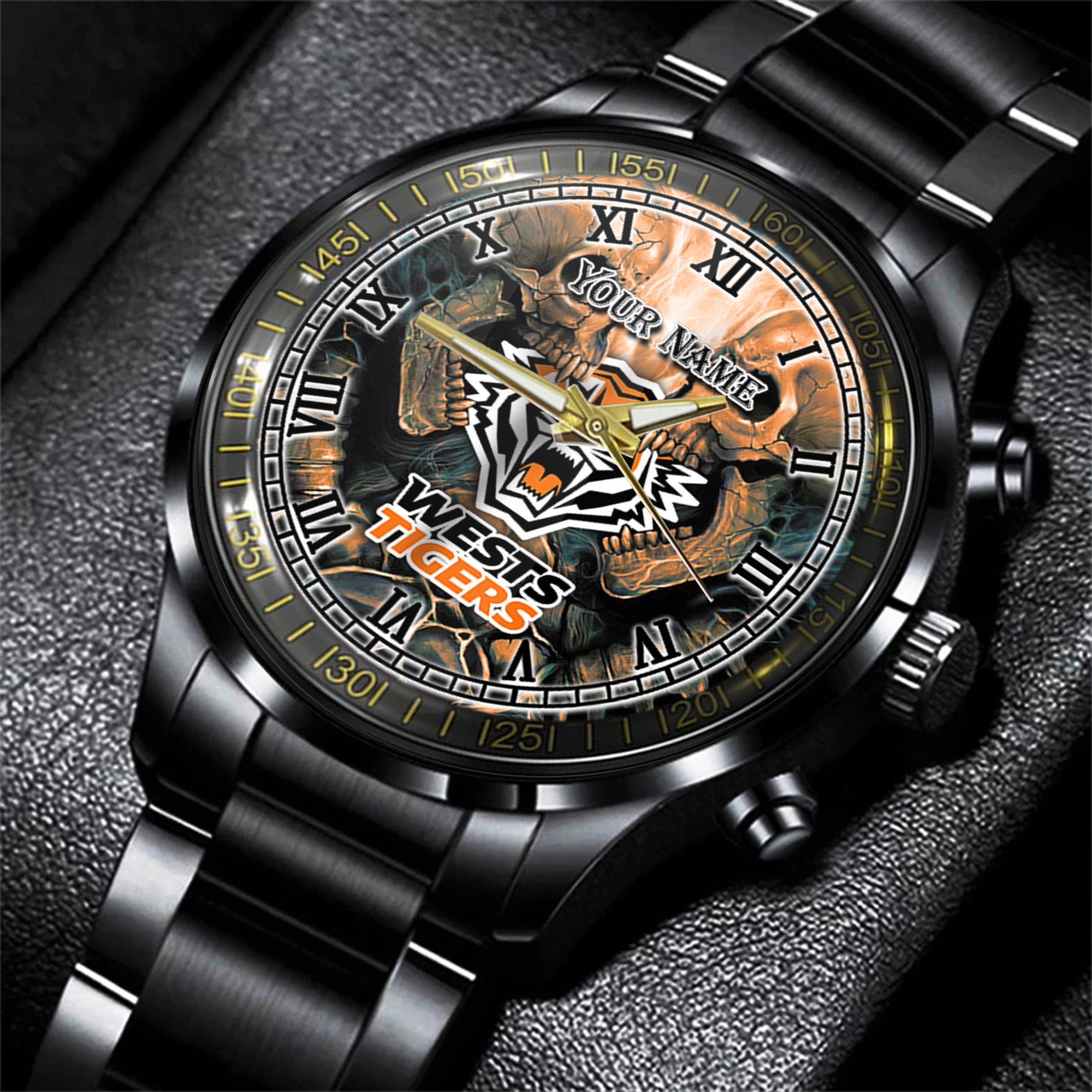 Goalzenith Wests Tigers NRL Personalized 3D Men Skull Hand Watch Gift For Fans