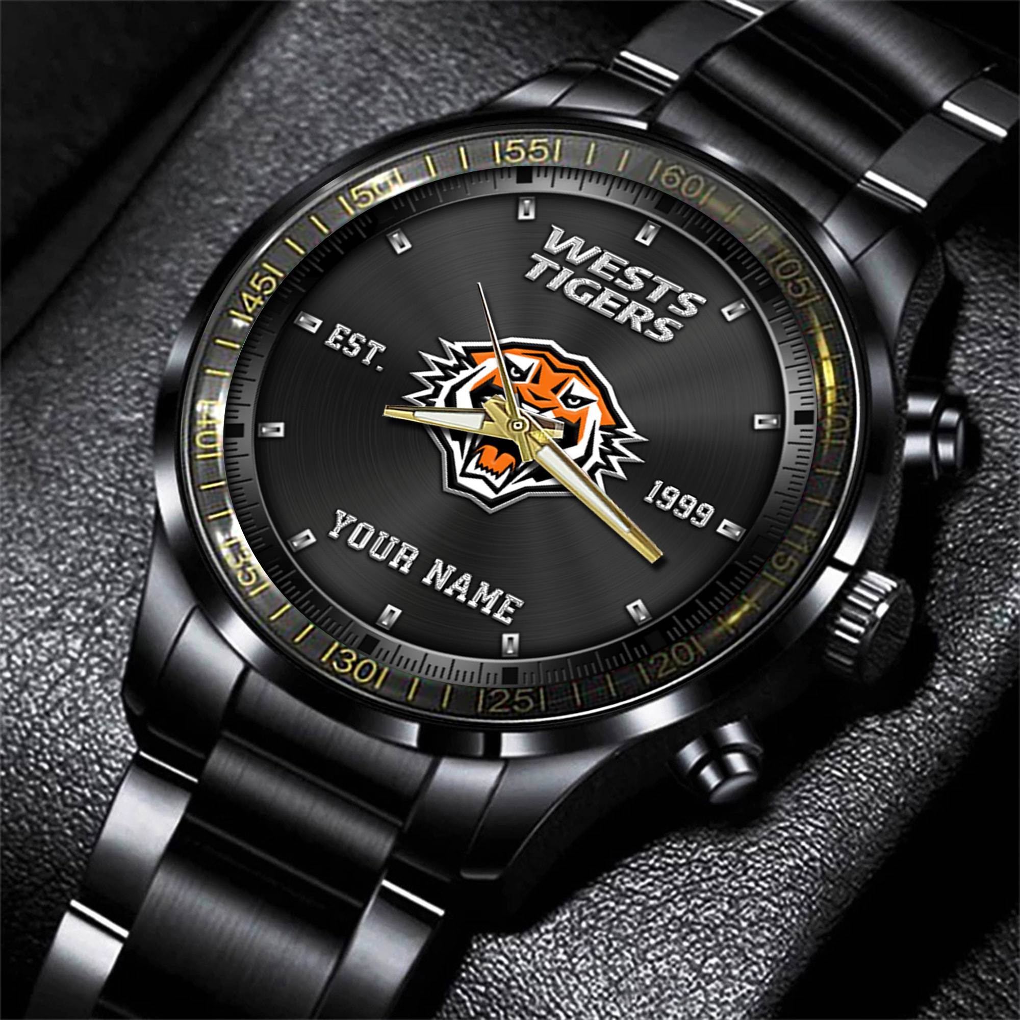 Goalzenith Wests Tigers NRL Personalized Sport Black Fashion Watch Gifts For Fans