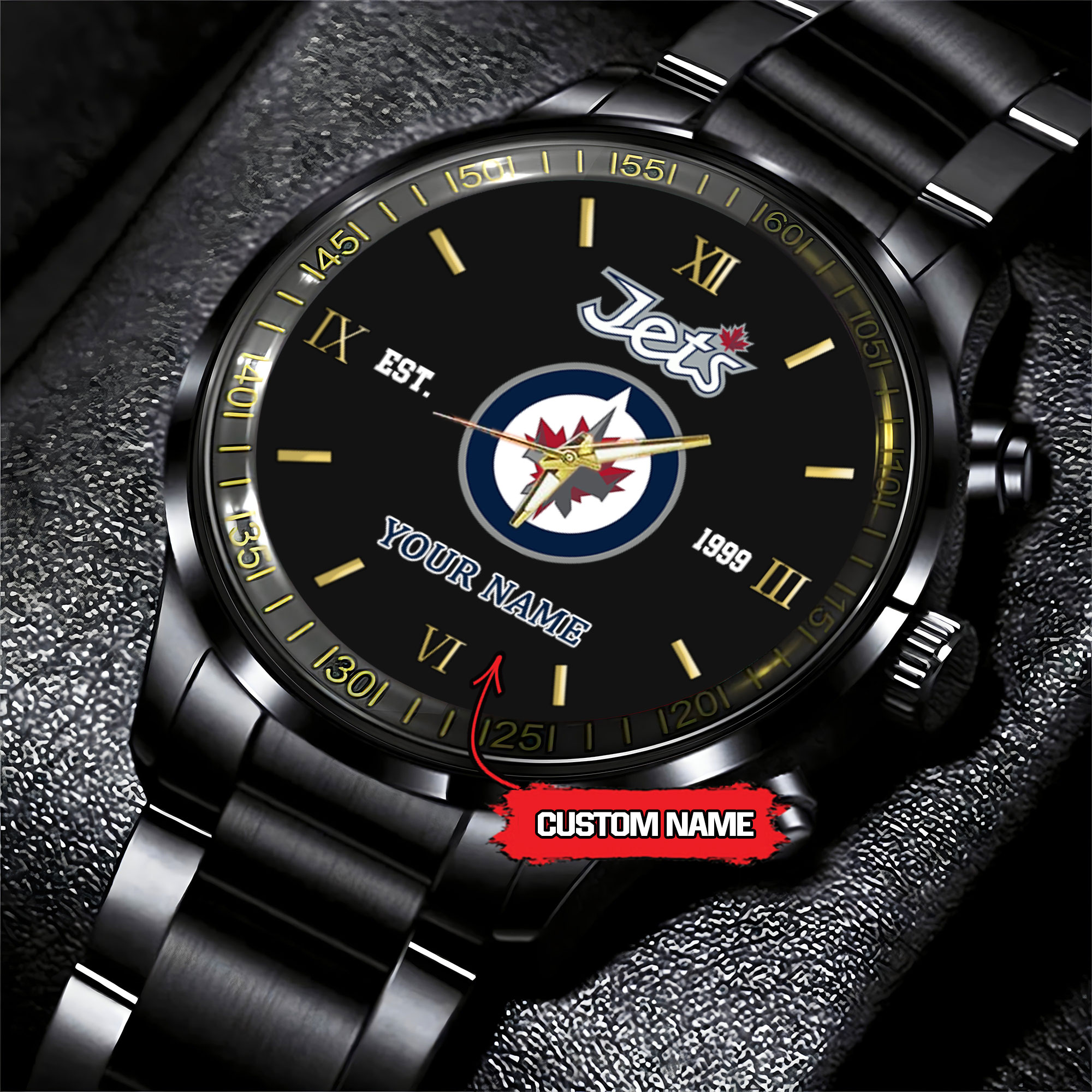 Goalzenith Winnipeg Jets NHL Hockey Game Time Custom Black Fashion Watch For Fan
