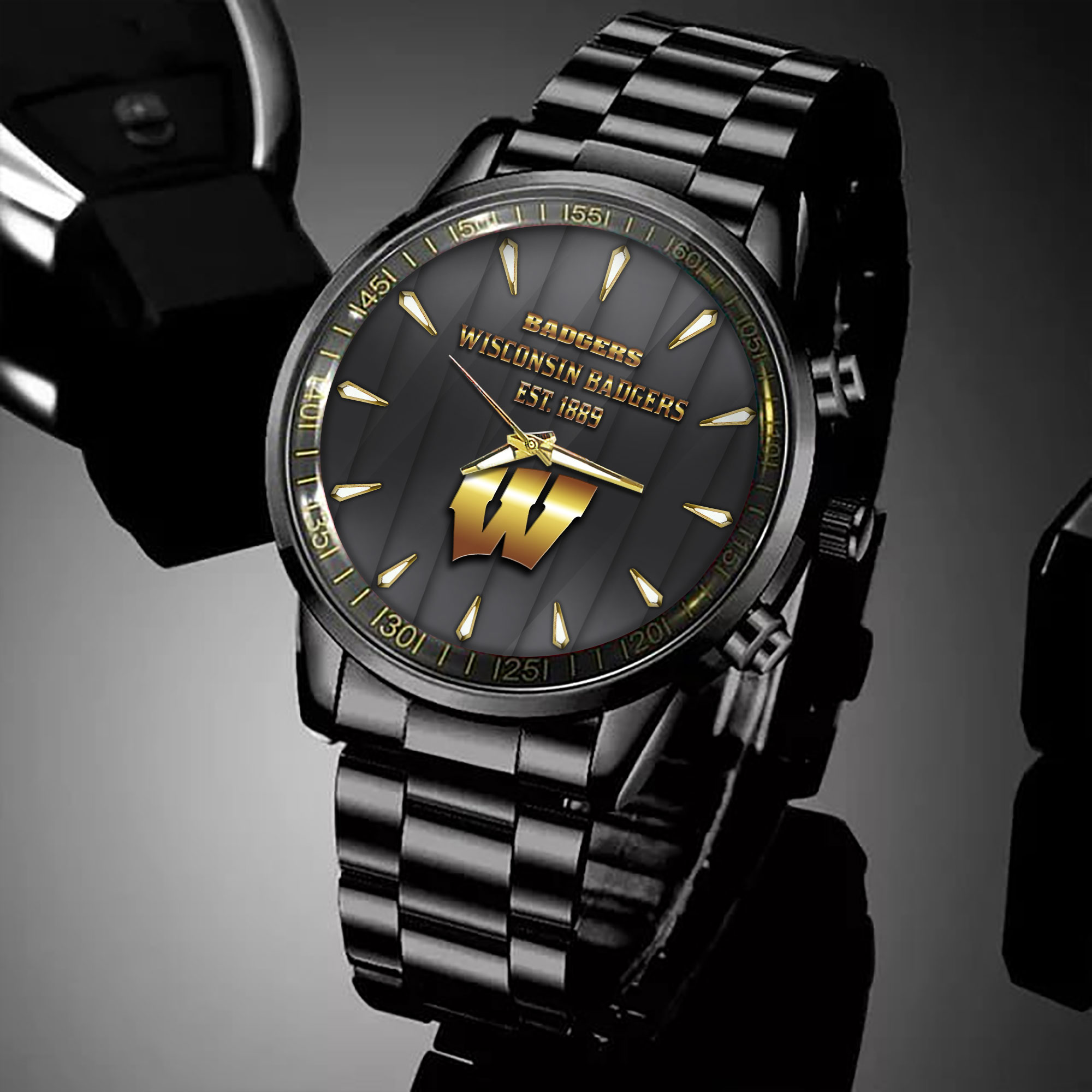 Goalzenith Wisconsin Badgers NCAA Personalized Black Hand Watch For Fans