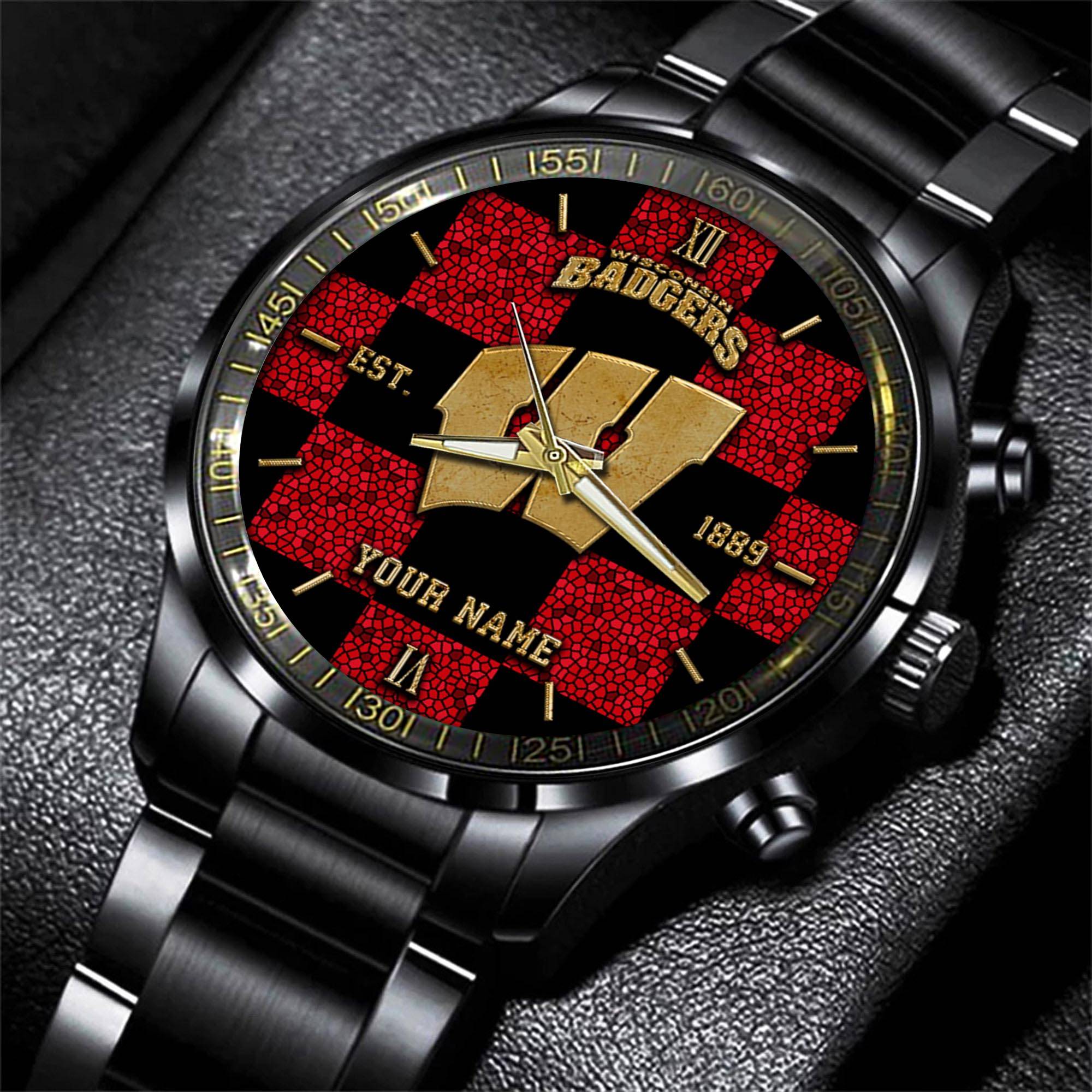 Goalzenith Wisconsin Badgers NCAA Personalized Black New Hand Watch Gifts For Fans