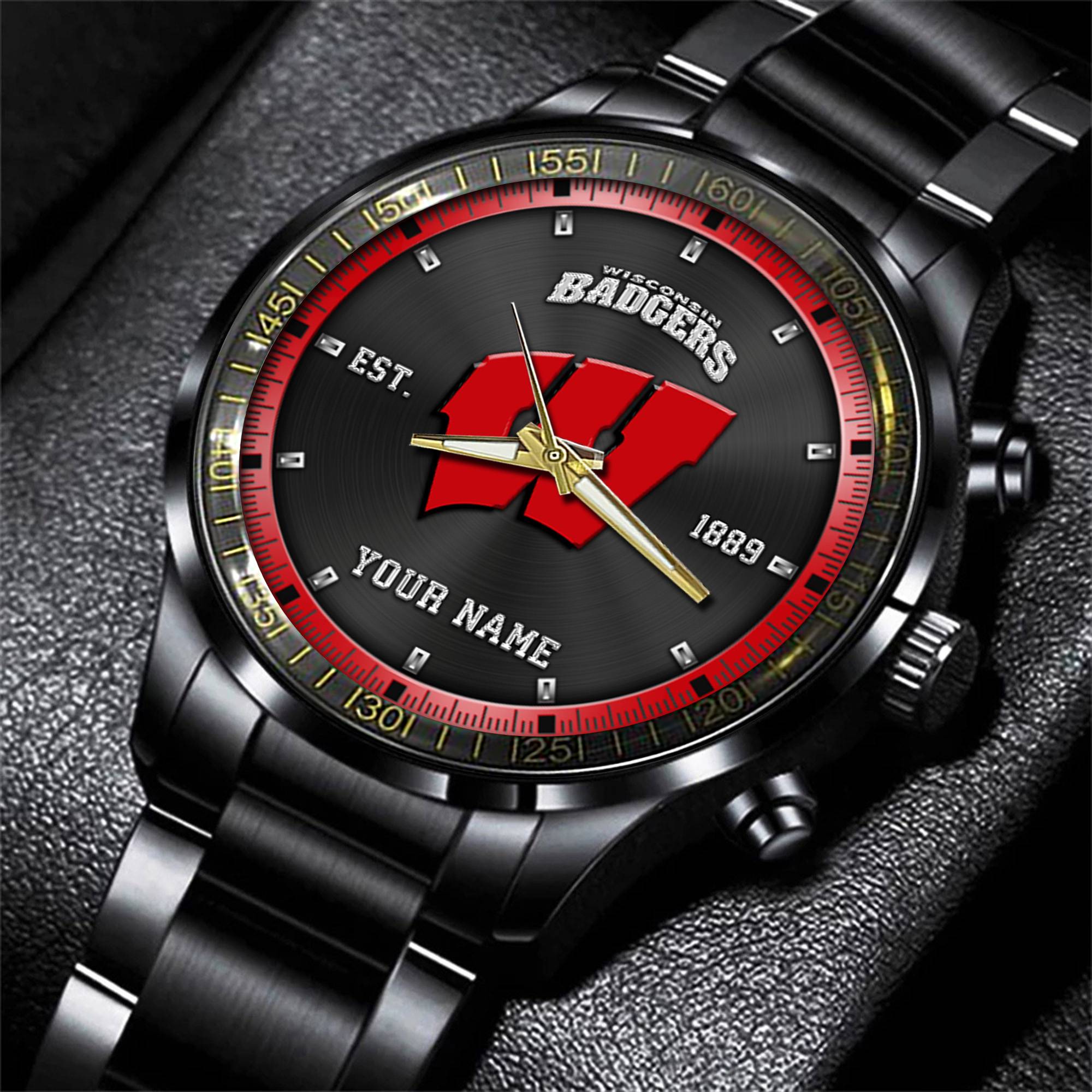 Goalzenith Wisconsin Badgers NCAA Personalized Black New Hand Watch Gifts For Fans