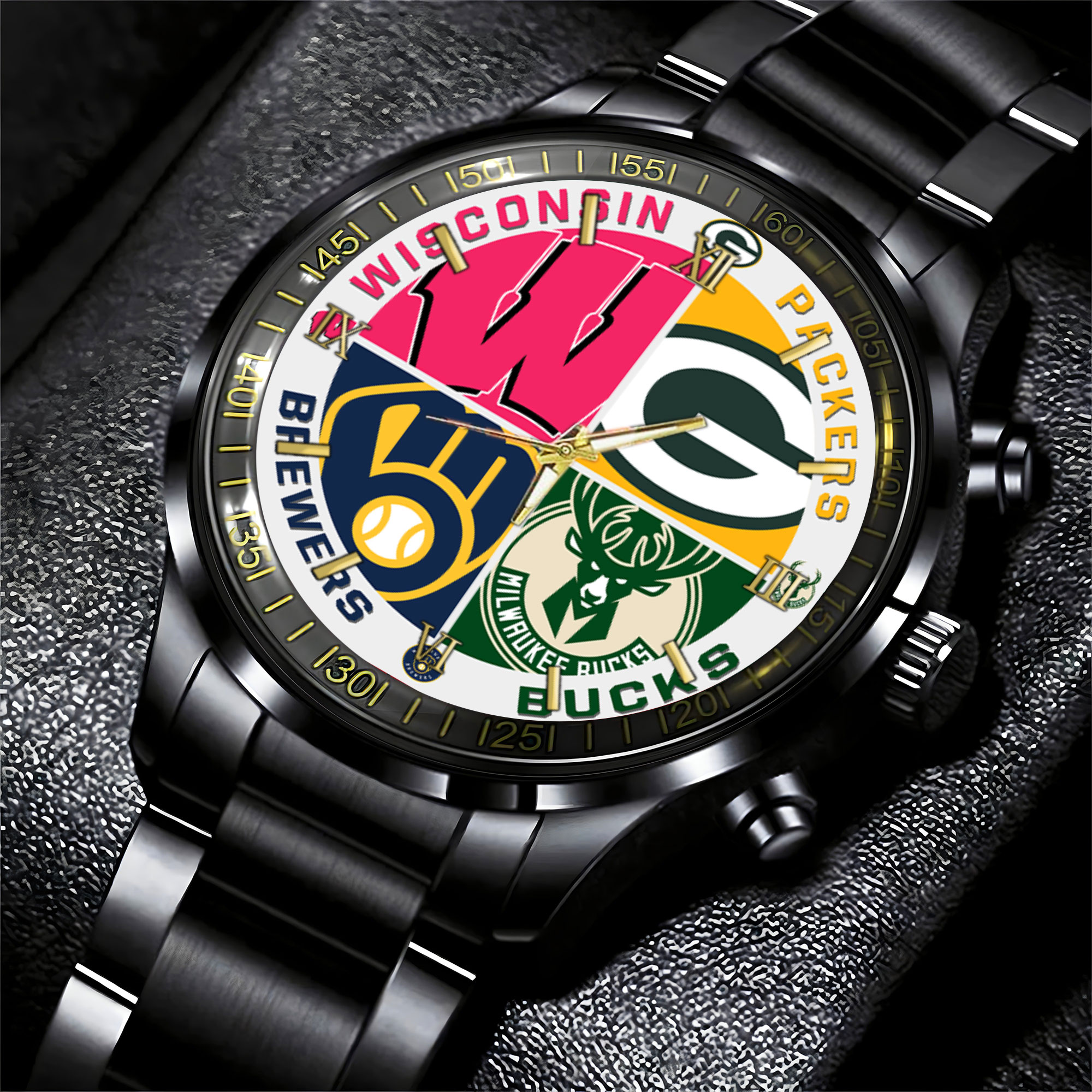 Goalzenith Wisconsin NCAA Personalized Sports Black Fashion Watch