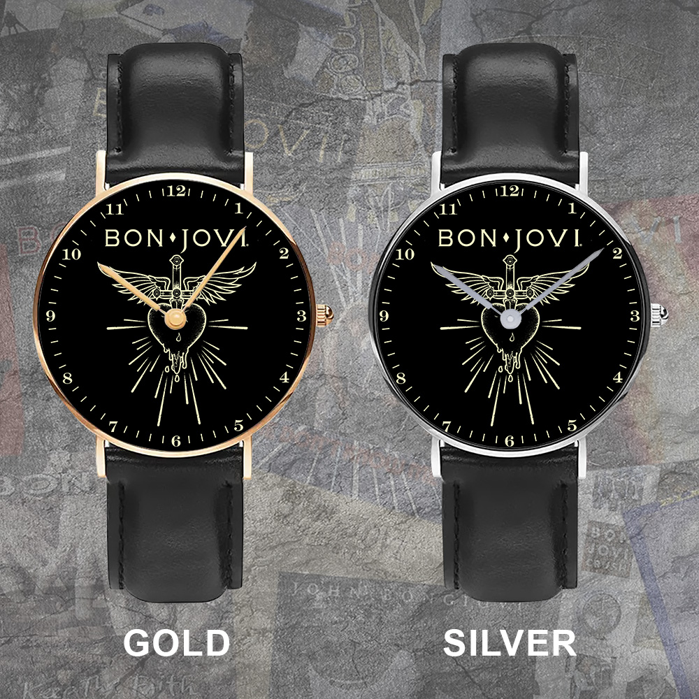 Goalzenith Bon Jovi Music Black Stitched Leather Watch Gift For Fan